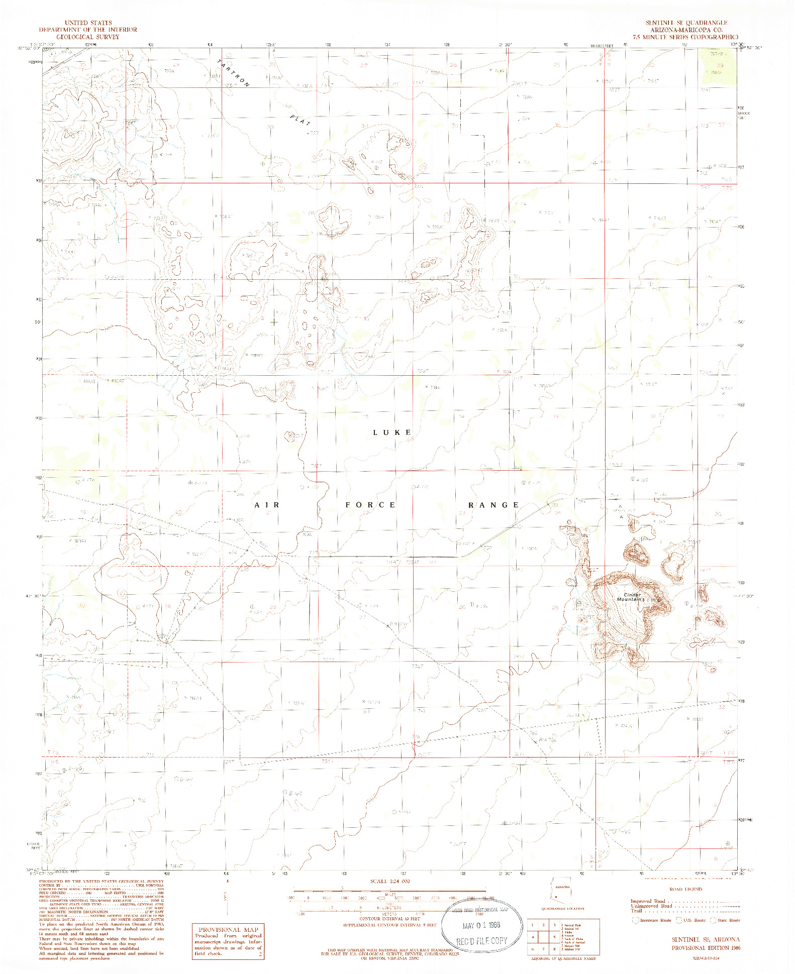 USGS 1:24000-SCALE QUADRANGLE FOR SENTINEL SE, AZ 1986