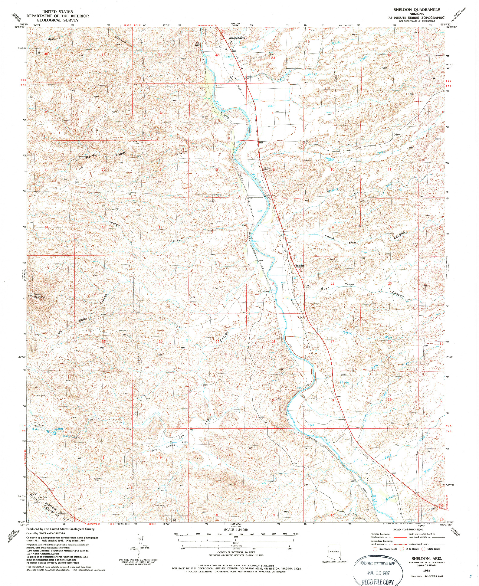 USGS 1:24000-SCALE QUADRANGLE FOR SHELDON, AZ 1986