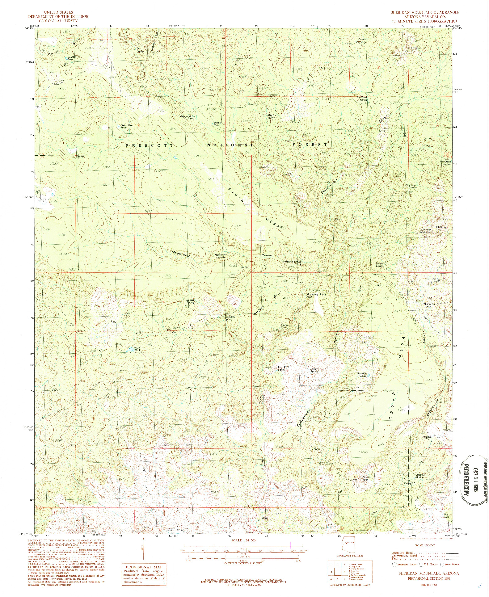 USGS 1:24000-SCALE QUADRANGLE FOR SHERIDAN MOUNTAIN, AZ 1986