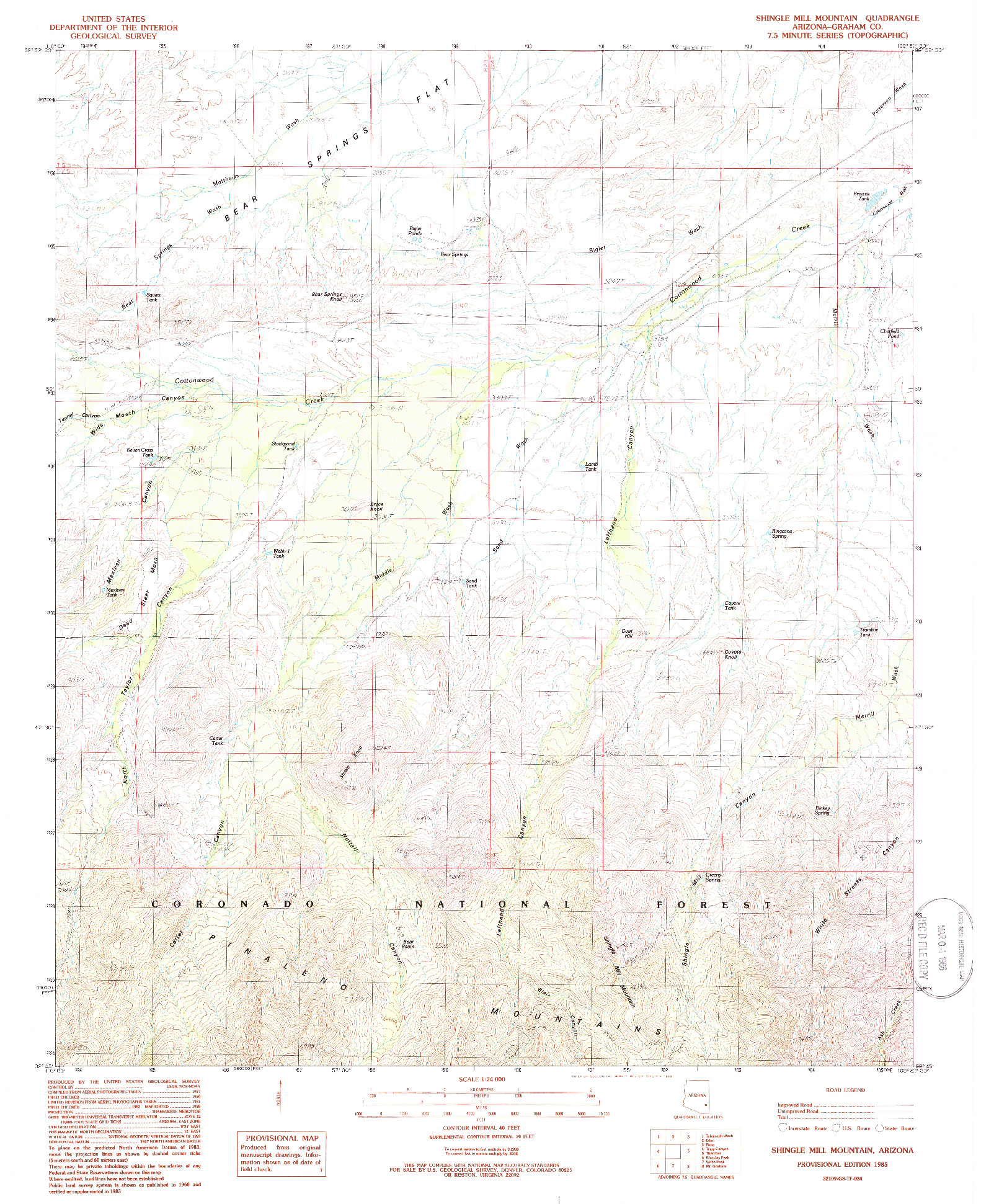 USGS 1:24000-SCALE QUADRANGLE FOR SHINGLE MILL MOUNTAIN, AZ 1985