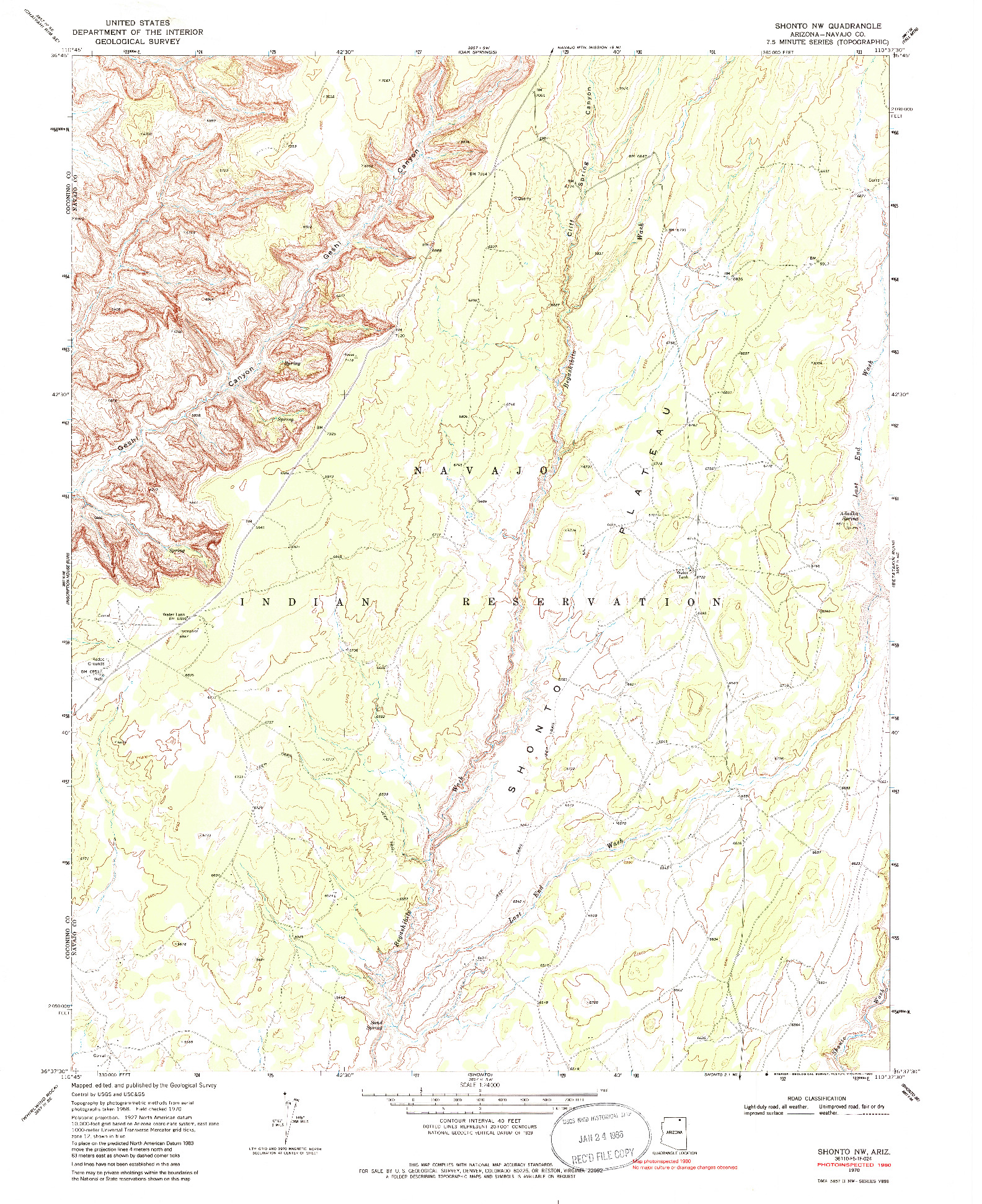 USGS 1:24000-SCALE QUADRANGLE FOR SHONTO NW, AZ 1970