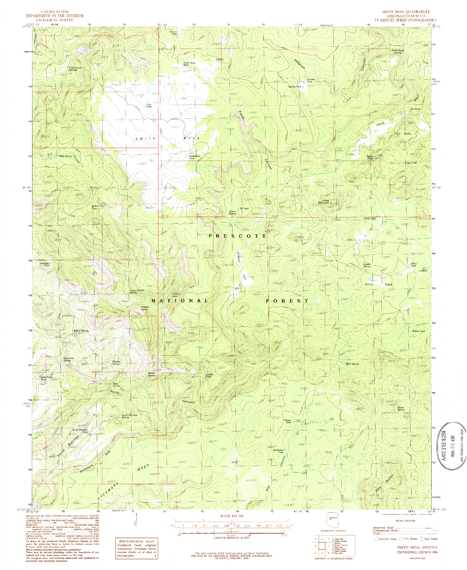 USGS 1:24000-SCALE QUADRANGLE FOR SMITH MESA, AZ 1986