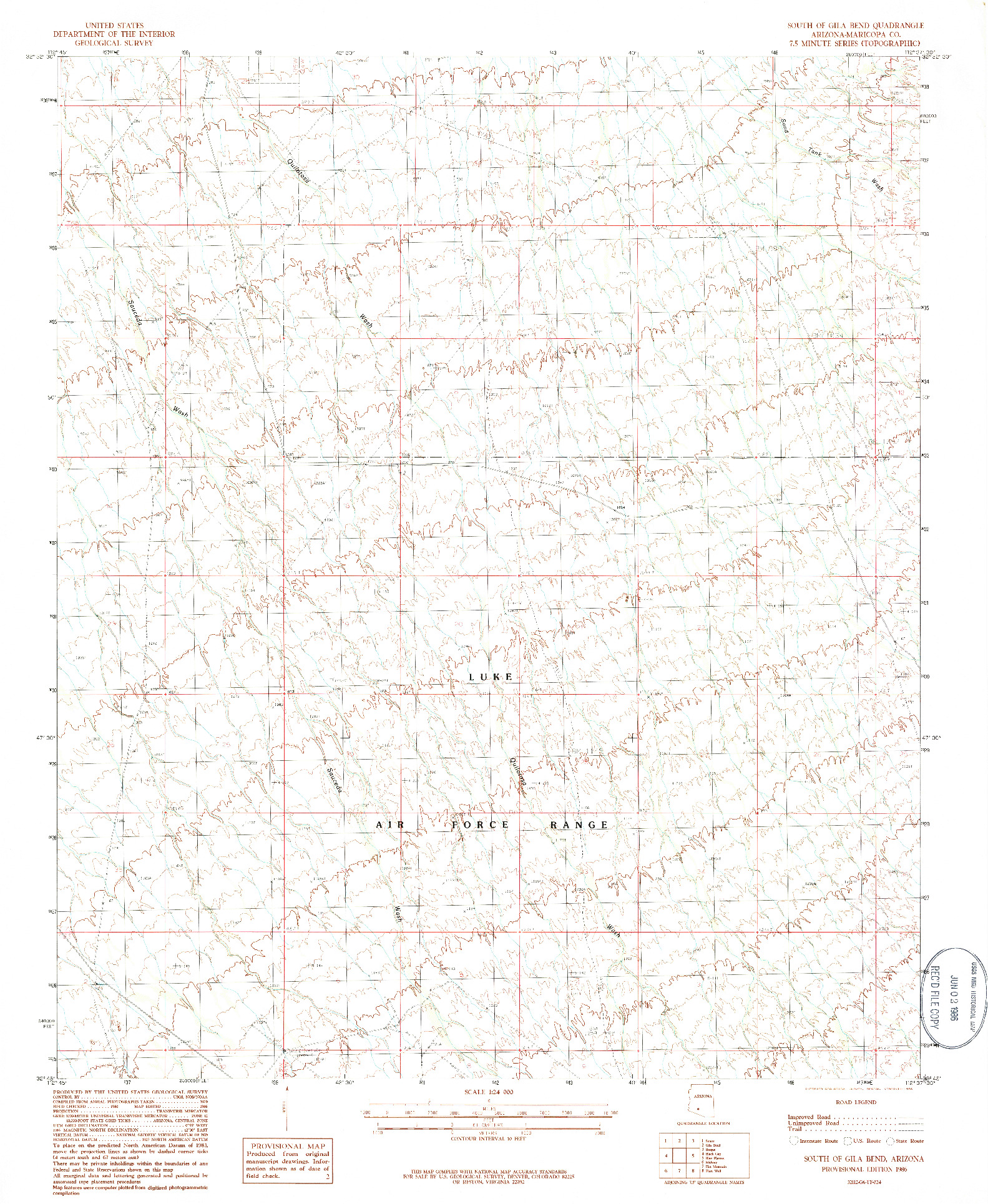 USGS 1:24000-SCALE QUADRANGLE FOR SOUTH OF GILA BEND, AZ 1986