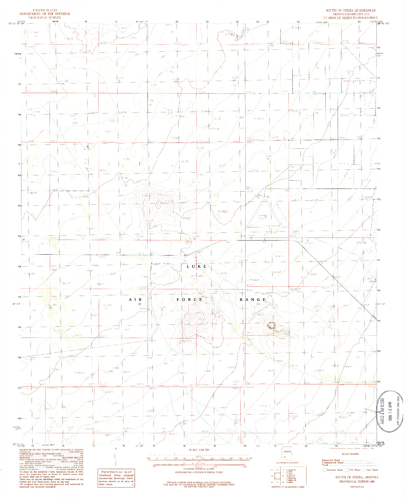 USGS 1:24000-SCALE QUADRANGLE FOR SOUTH OF THEBA, AZ 1986