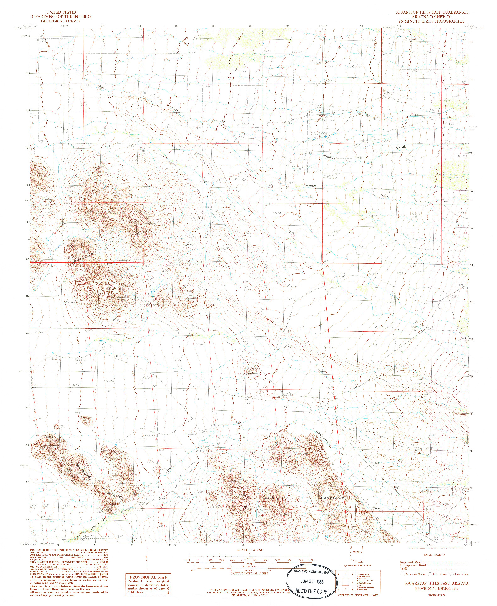 USGS 1:24000-SCALE QUADRANGLE FOR SQUARETOP HILLS EAST, AZ 1986