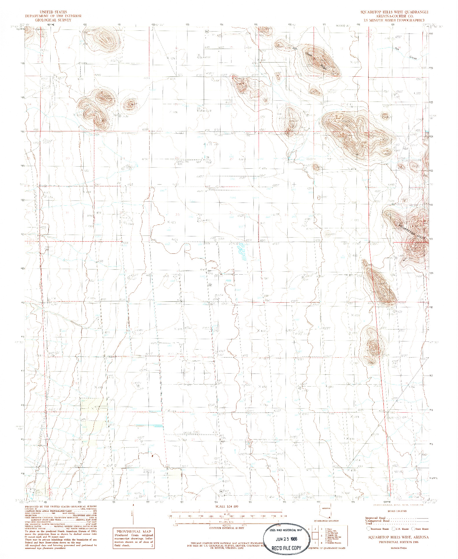 USGS 1:24000-SCALE QUADRANGLE FOR SQUARETOP HILLS WEST, AZ 1986