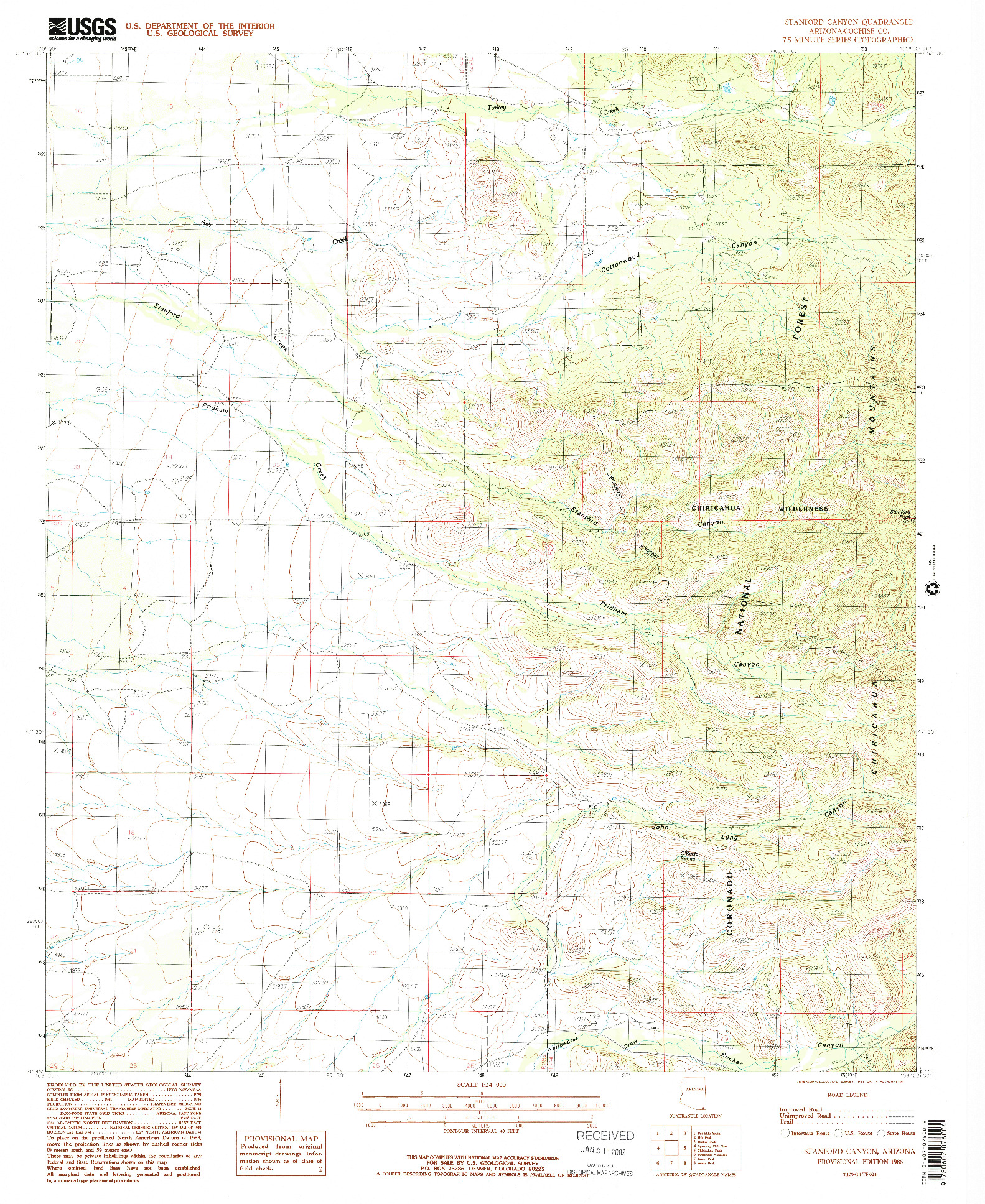 USGS 1:24000-SCALE QUADRANGLE FOR STANFORD CANYON, AZ 1986