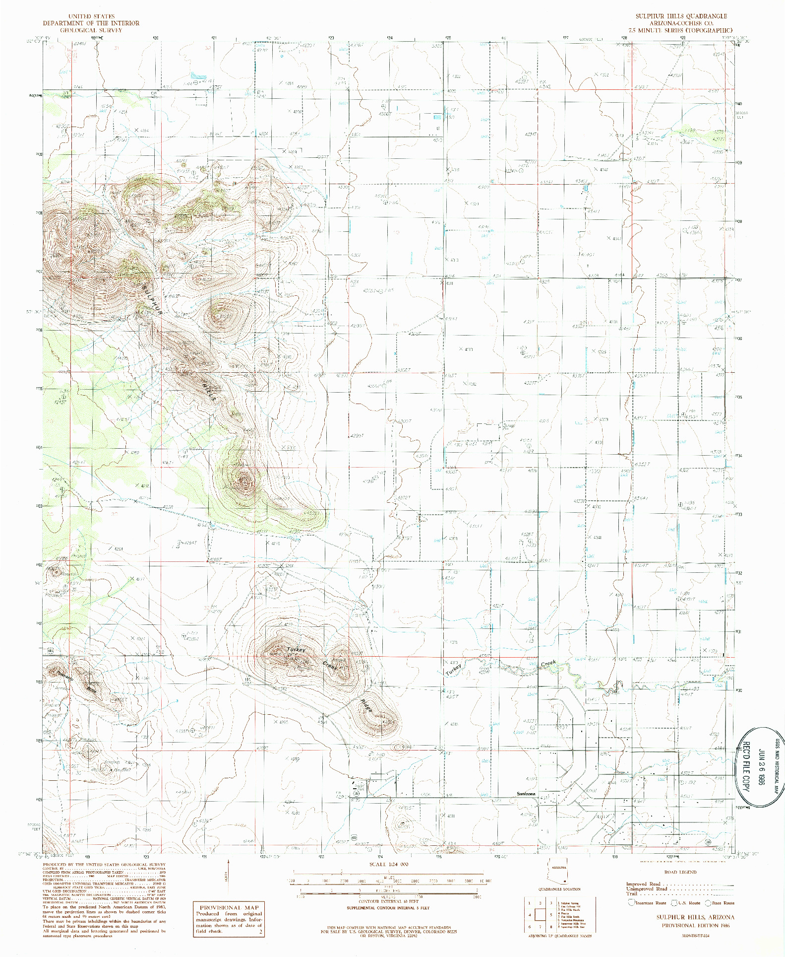 USGS 1:24000-SCALE QUADRANGLE FOR SULPHUR HILLS, AZ 1986