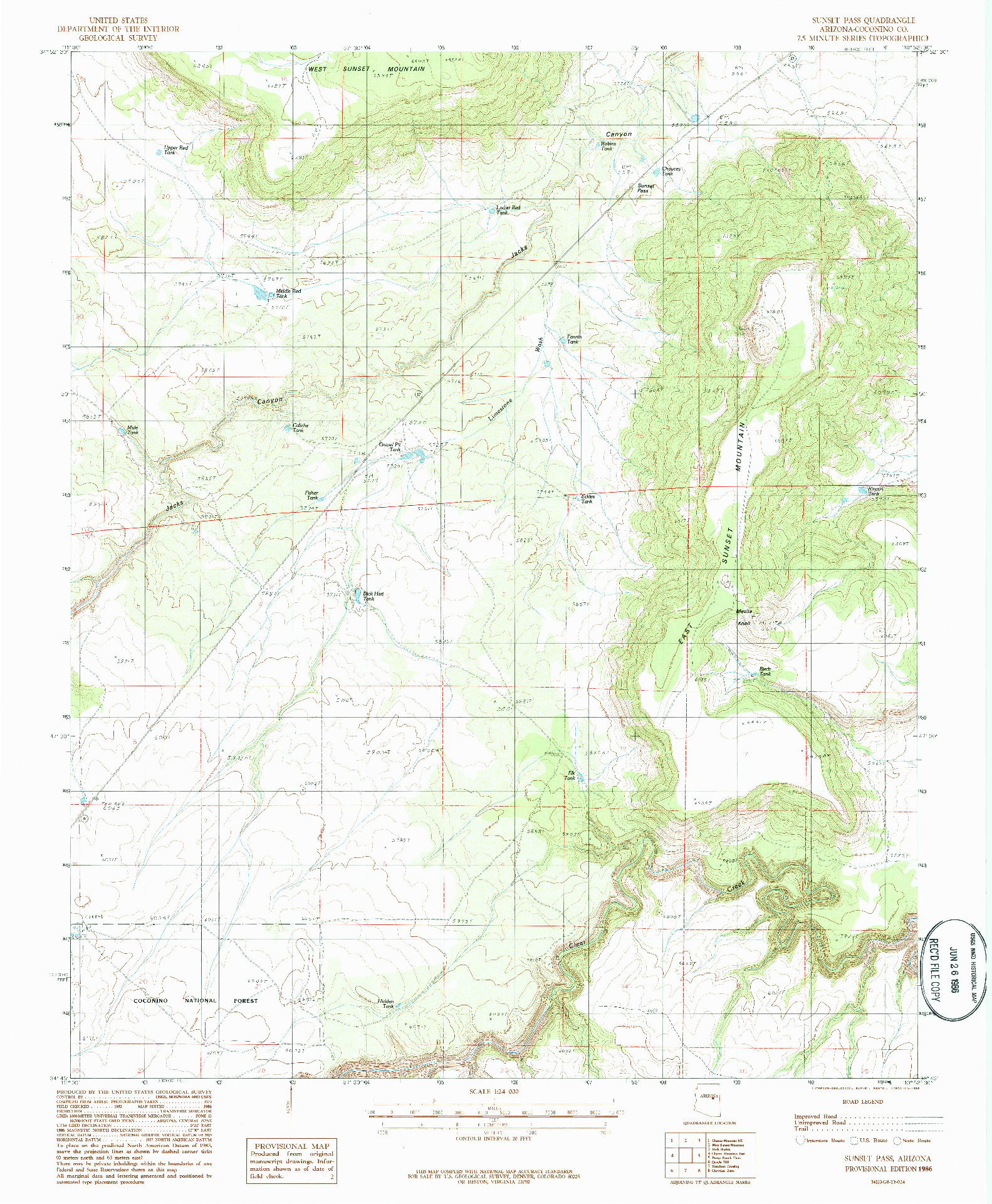 USGS 1:24000-SCALE QUADRANGLE FOR SUNSET PASS, AZ 1986