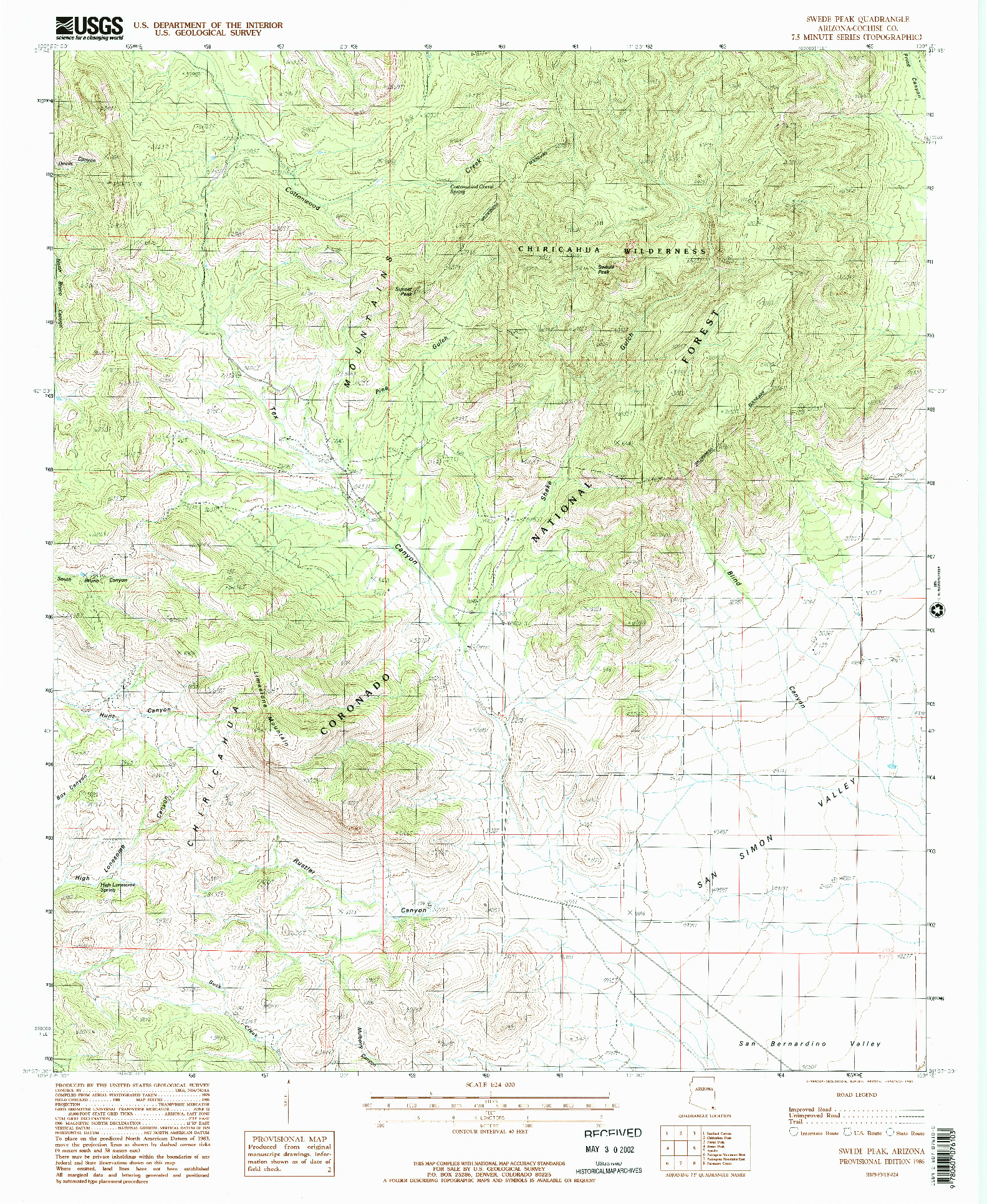 USGS 1:24000-SCALE QUADRANGLE FOR SWEDE PEAK, AZ 1986