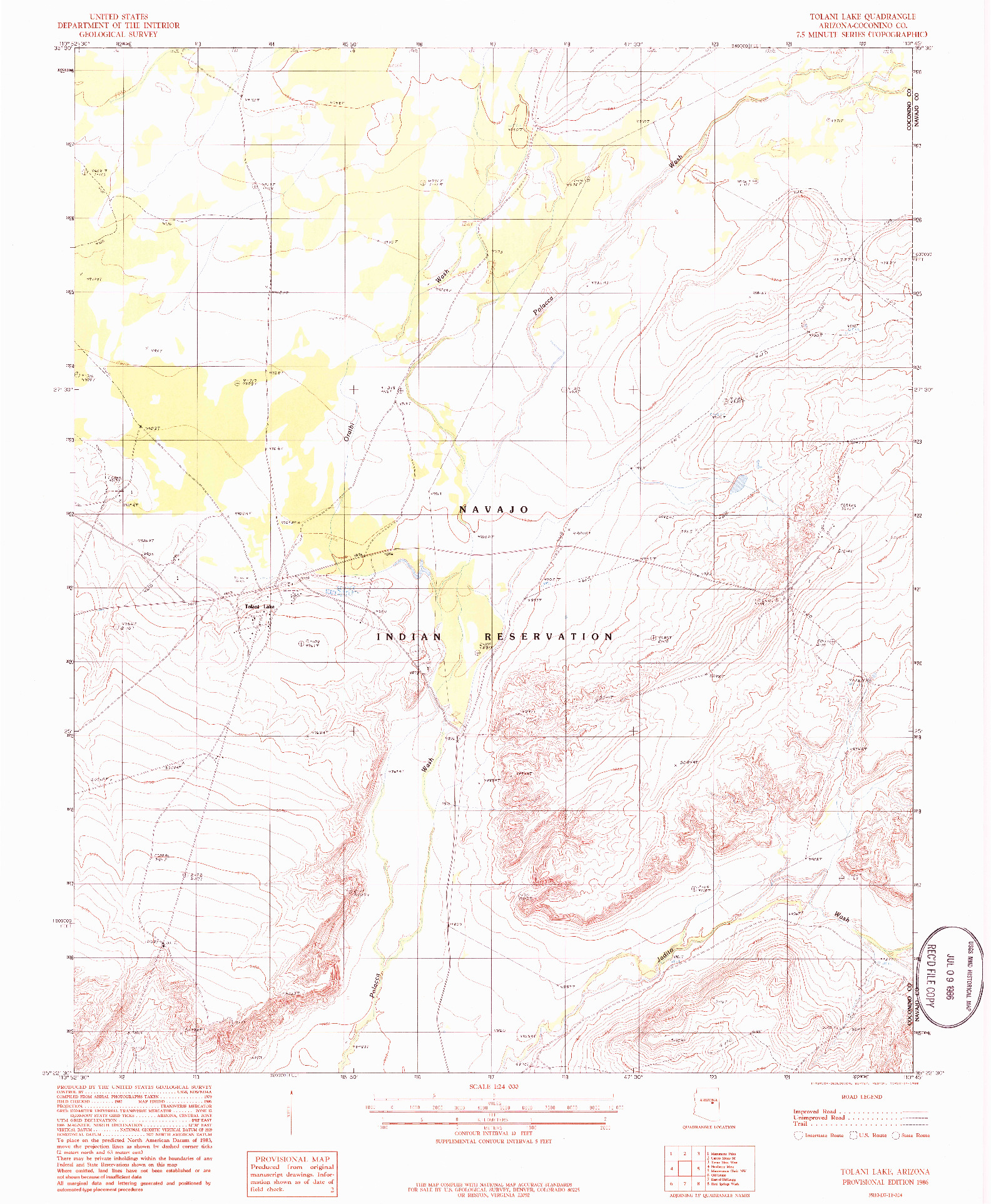 USGS 1:24000-SCALE QUADRANGLE FOR TOLANI LAKE, AZ 1986