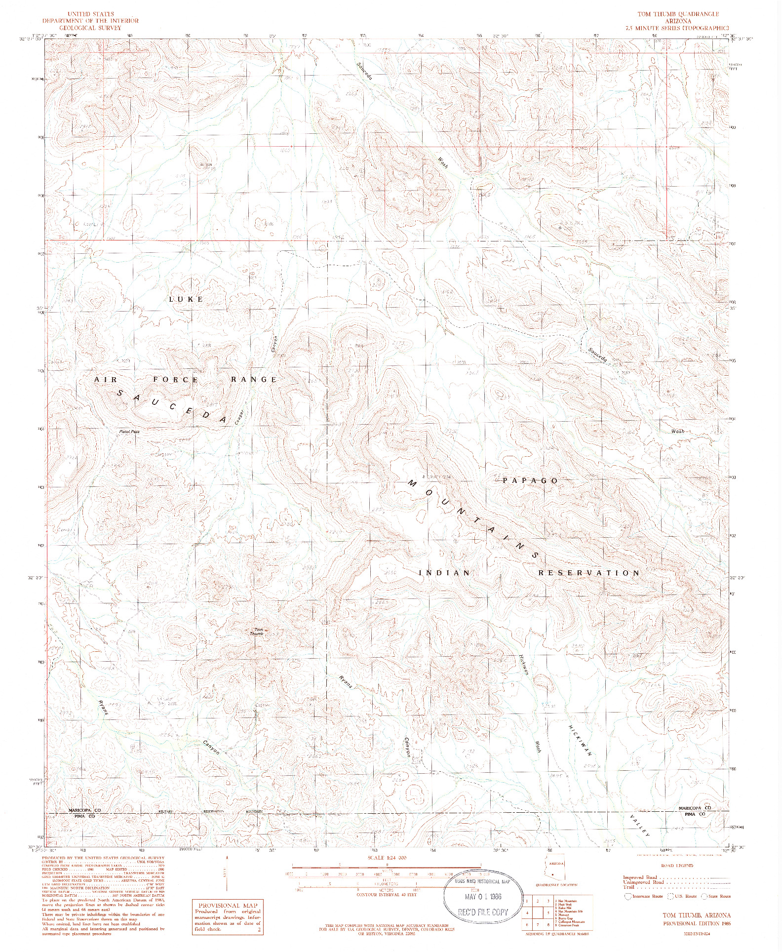 USGS 1:24000-SCALE QUADRANGLE FOR TOM THUMB, AZ 1986