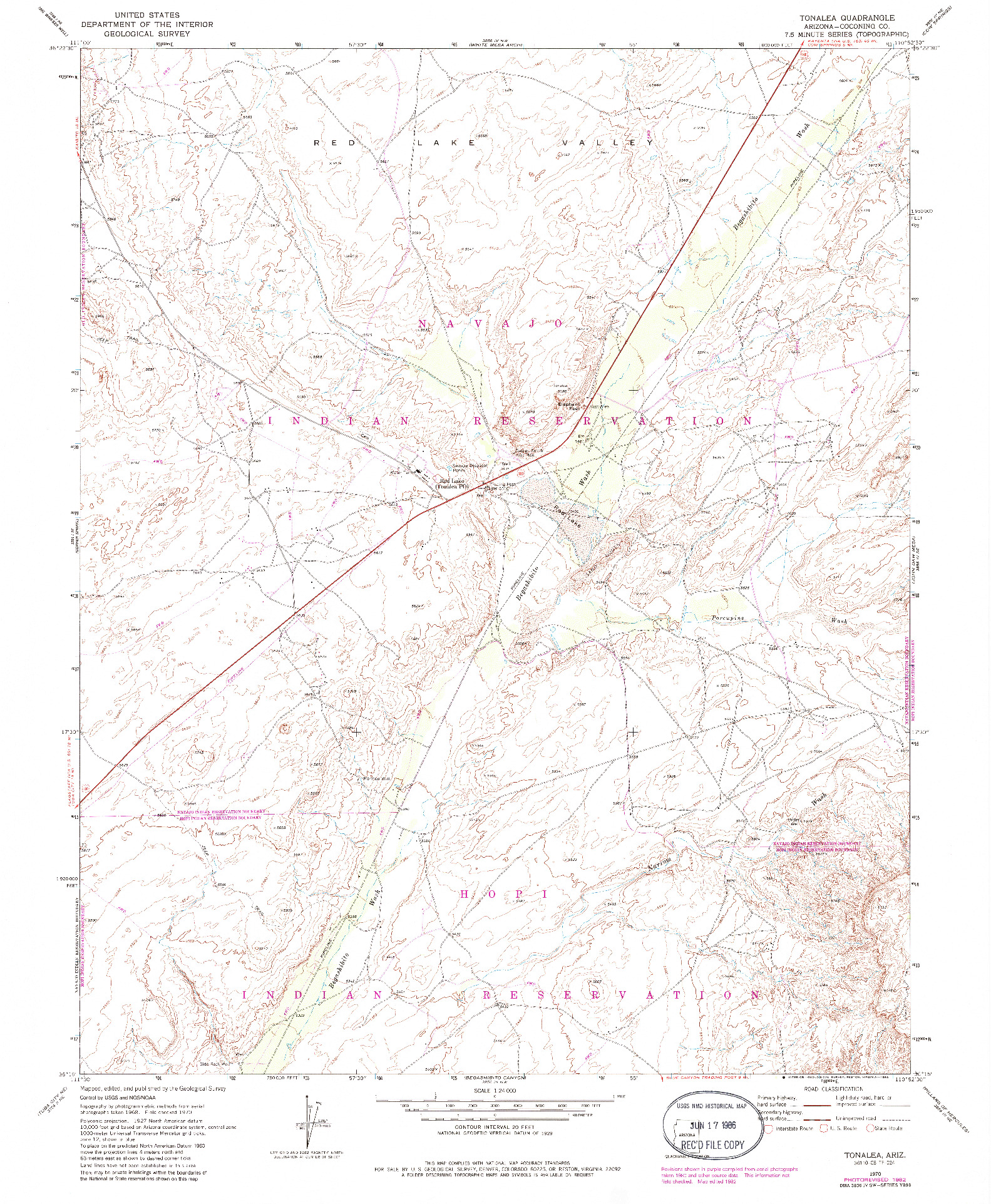 USGS 1:24000-SCALE QUADRANGLE FOR TONALEA, AZ 1970