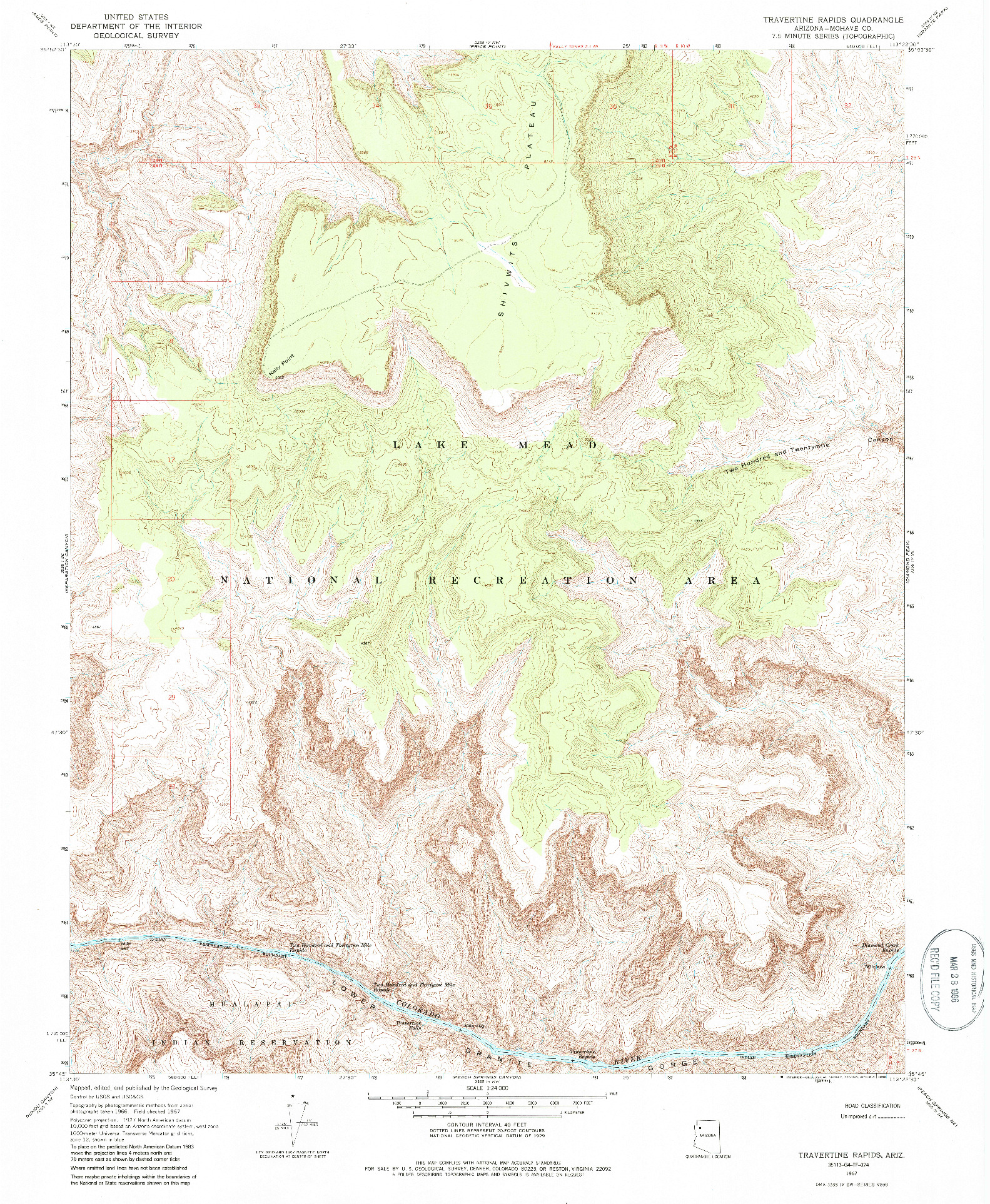 USGS 1:24000-SCALE QUADRANGLE FOR TRAVERTINE RAPIDS, AZ 1967