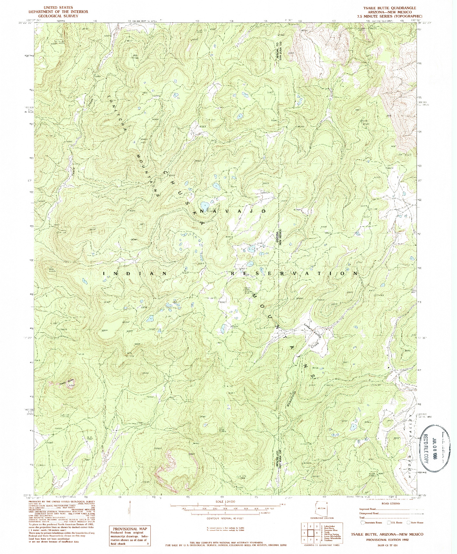 USGS 1:24000-SCALE QUADRANGLE FOR TSAILE BUTTE, AZ 1982