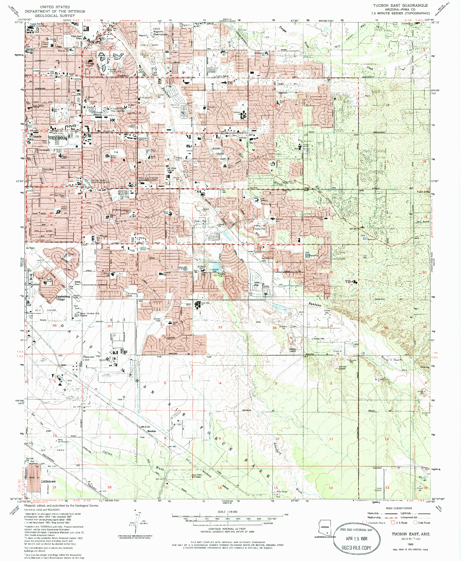 USGS 1:24000-SCALE QUADRANGLE FOR TUCSON EAST, AZ 1983