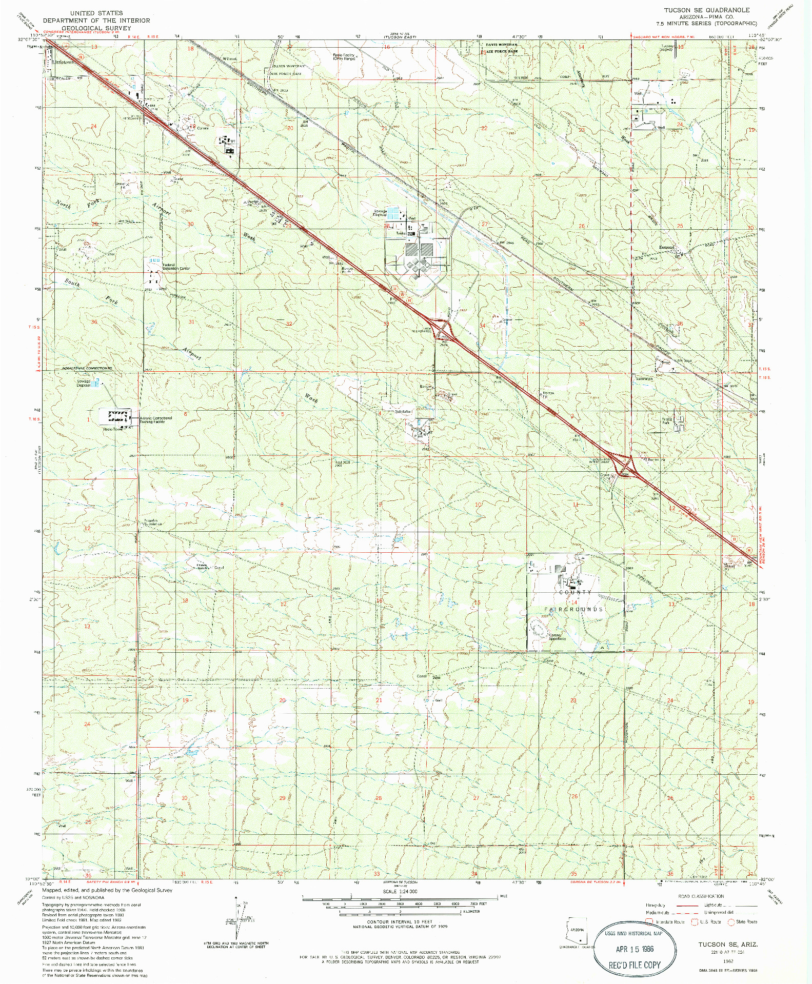 USGS 1:24000-SCALE QUADRANGLE FOR TUCSON SE, AZ 1982