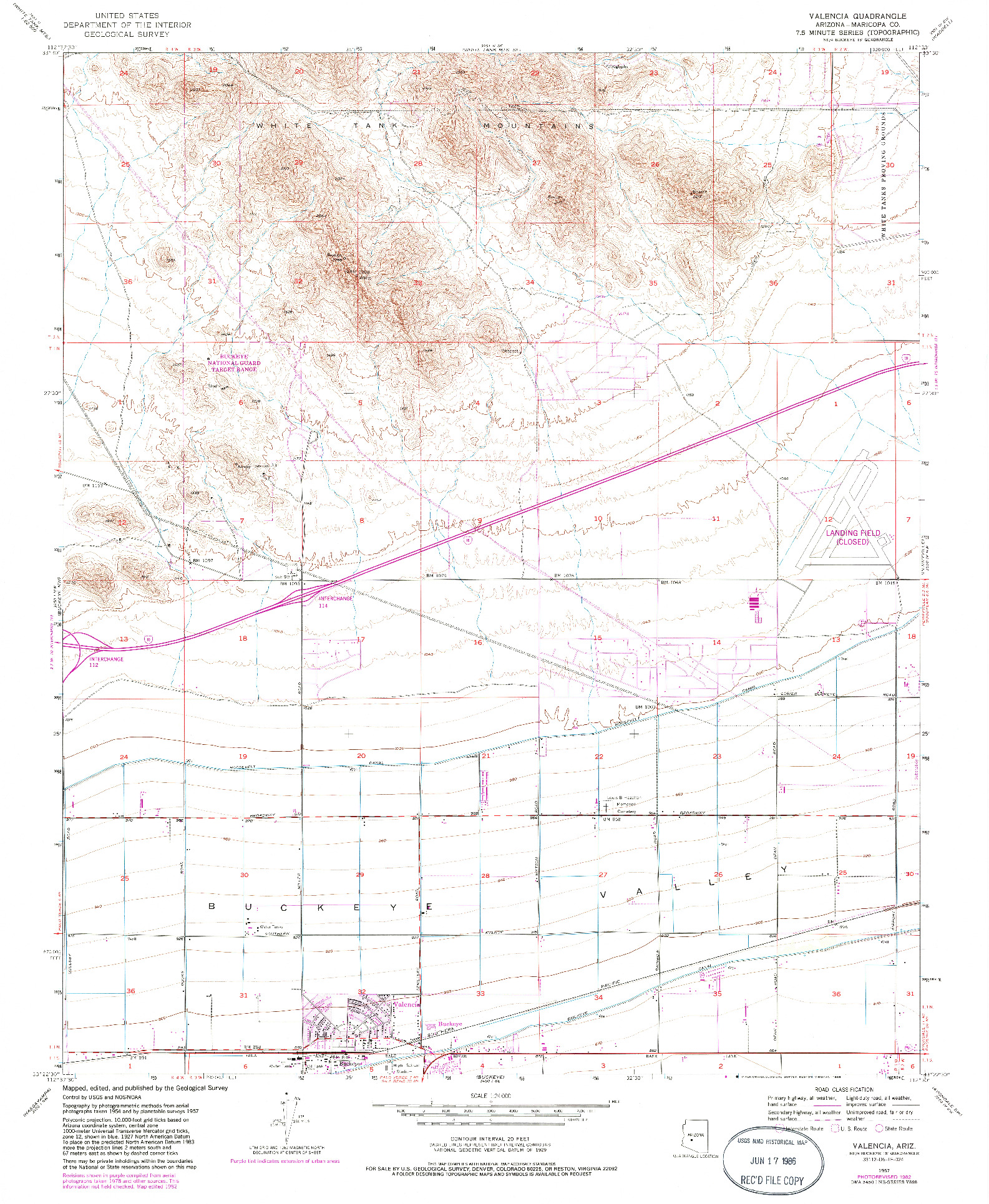 USGS 1:24000-SCALE QUADRANGLE FOR VALENCIA, AZ 1957