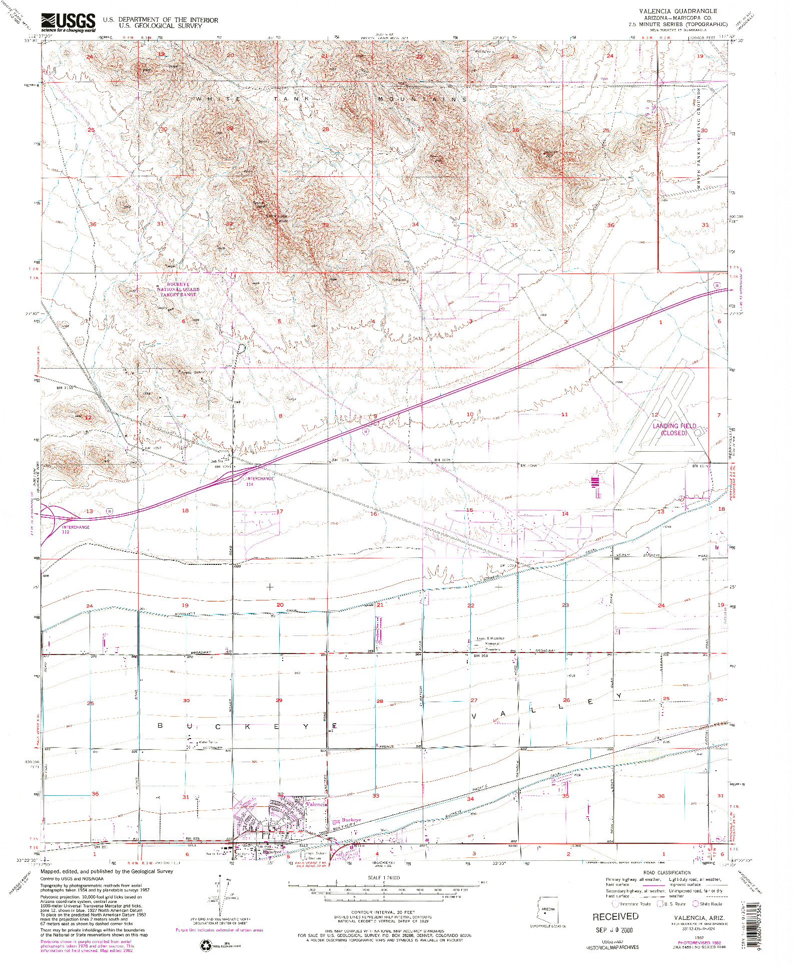 USGS 1:24000-SCALE QUADRANGLE FOR VALENCIA, AZ 1957