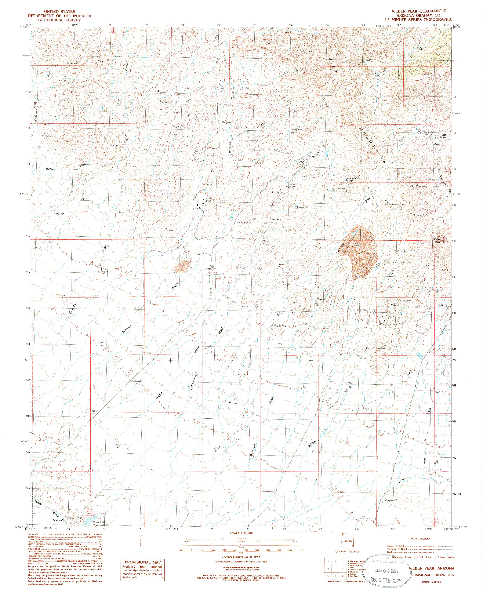 USGS 1:24000-SCALE QUADRANGLE FOR WEBER PEAK, AZ 1985