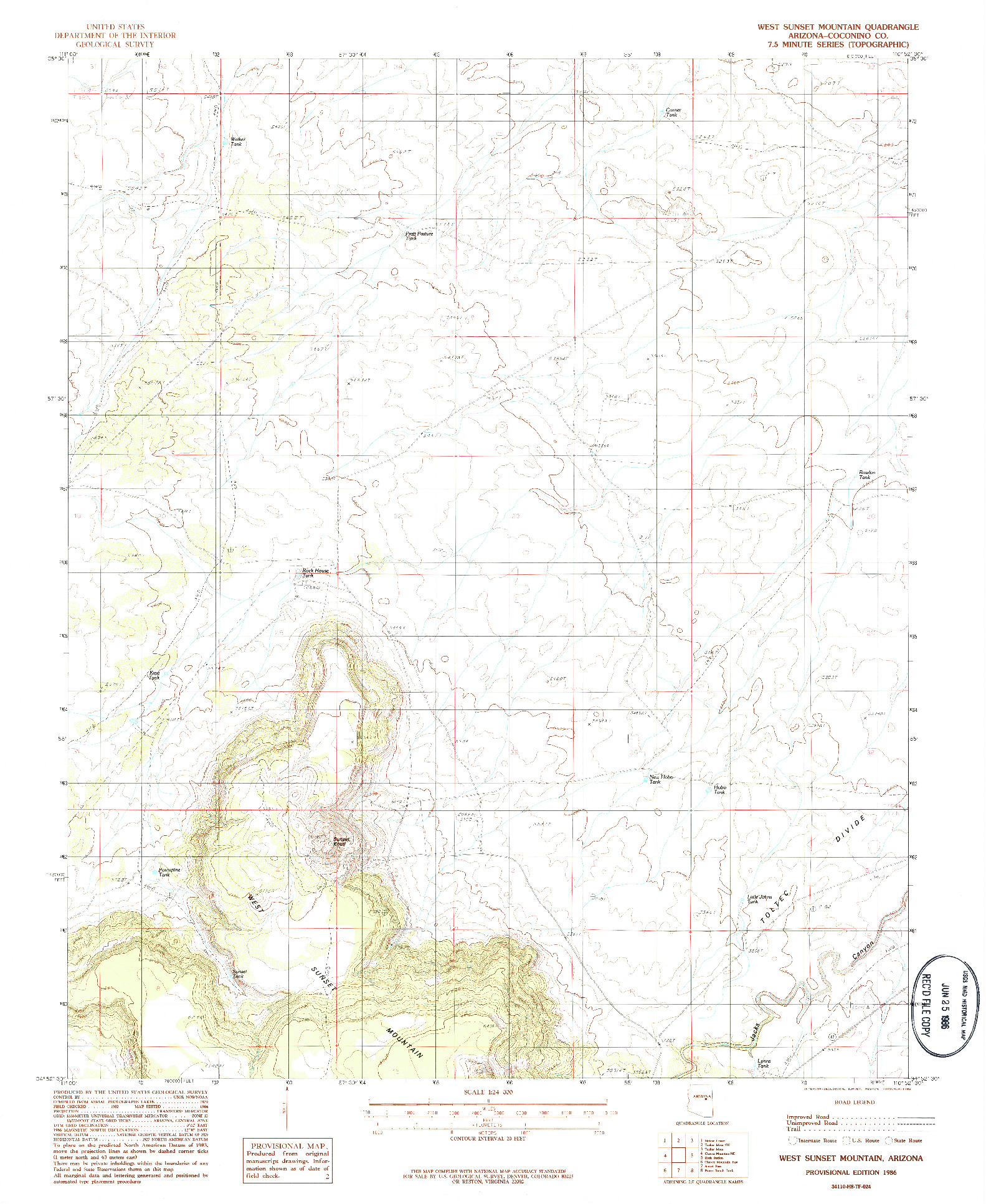 USGS 1:24000-SCALE QUADRANGLE FOR WEST SUNSET MOUNTAIN, AZ 1986