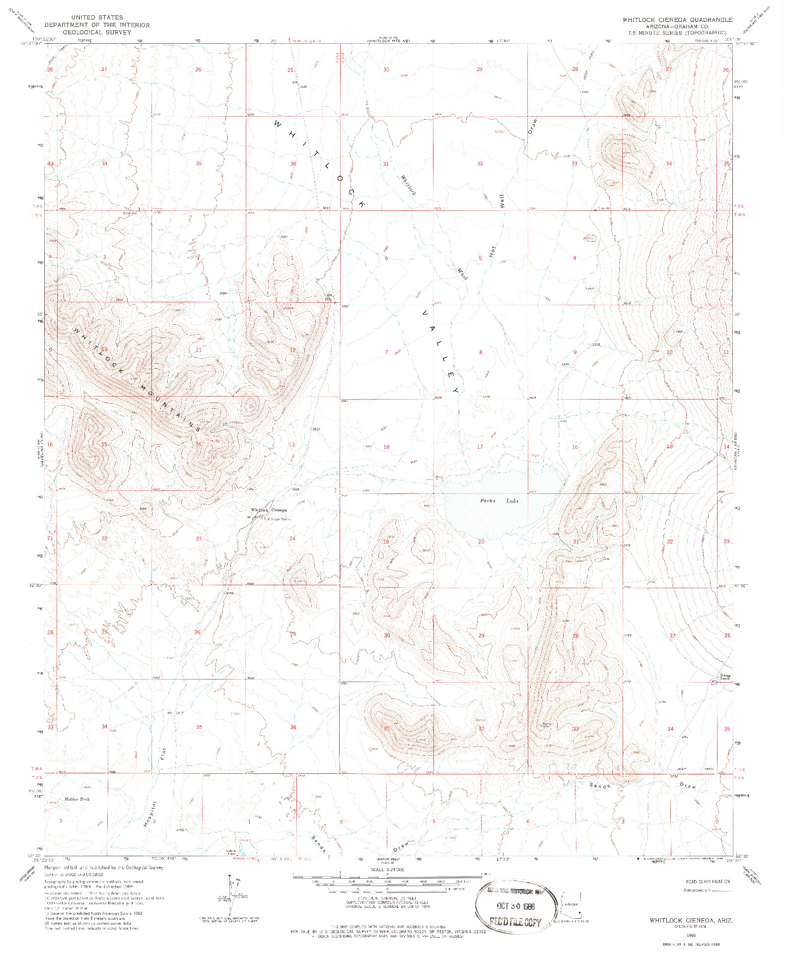 USGS 1:24000-SCALE QUADRANGLE FOR WHITLOCK CIENEGA, AZ 1966