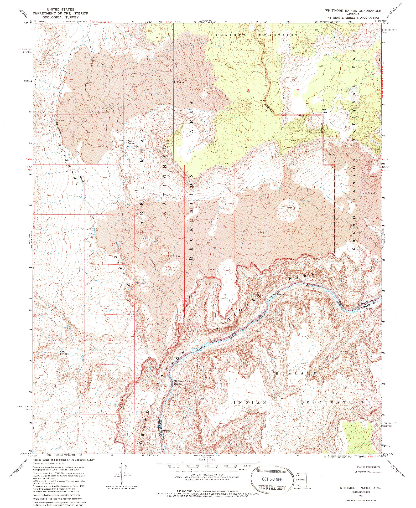 USGS 1:24000-SCALE QUADRANGLE FOR WHITMORE RAPIDS, AZ 1967