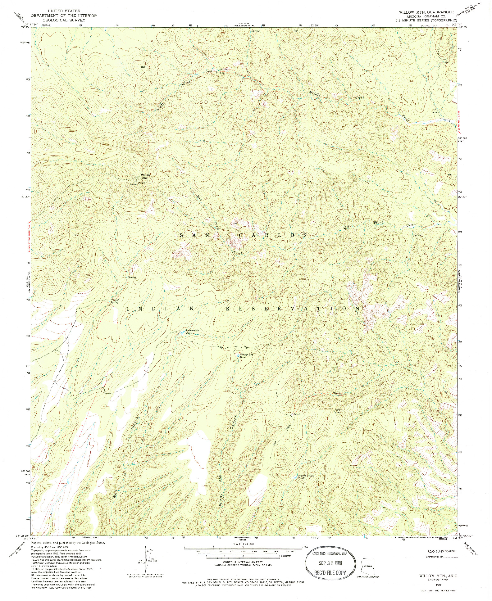 USGS 1:24000-SCALE QUADRANGLE FOR WILLOW MTN., AZ 1967