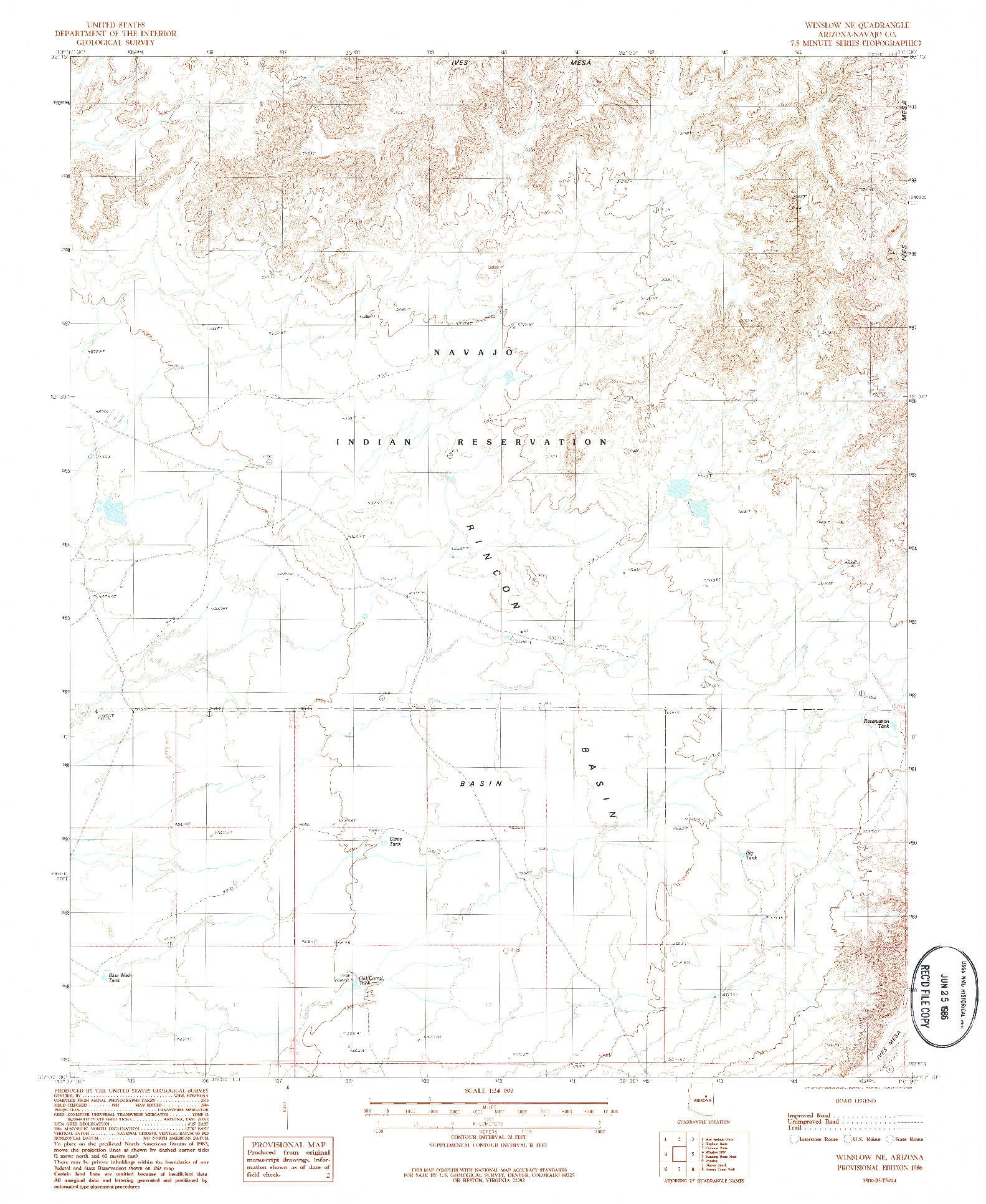 USGS 1:24000-SCALE QUADRANGLE FOR WINSLOW NE, AZ 1986