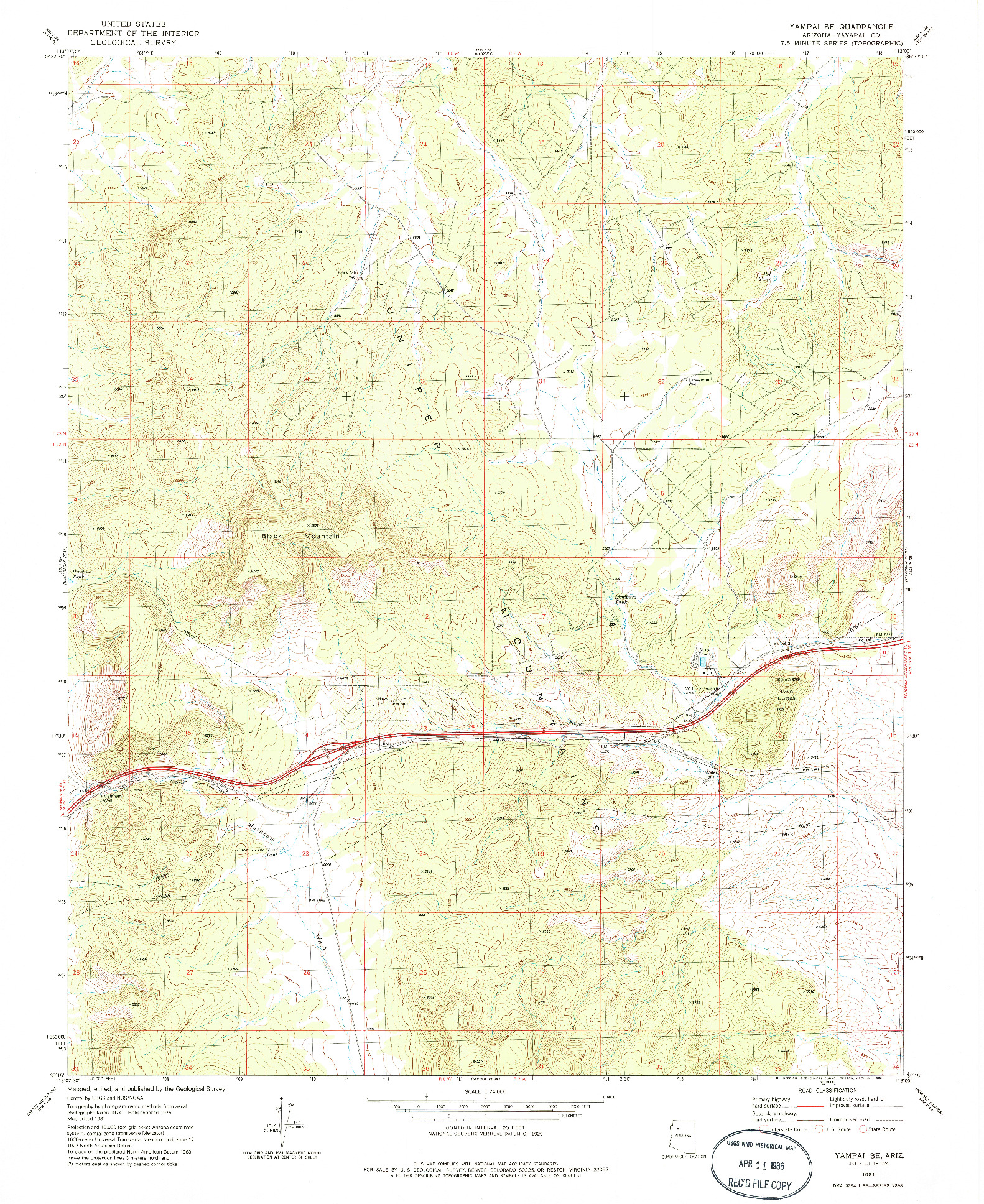 USGS 1:24000-SCALE QUADRANGLE FOR YAMPAI SE, AZ 1981