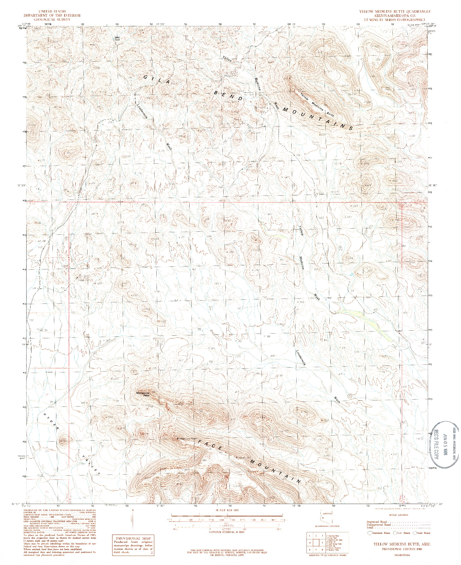 USGS 1:24000-SCALE QUADRANGLE FOR YELLOW MEDICINE BUTTE, AZ 1986