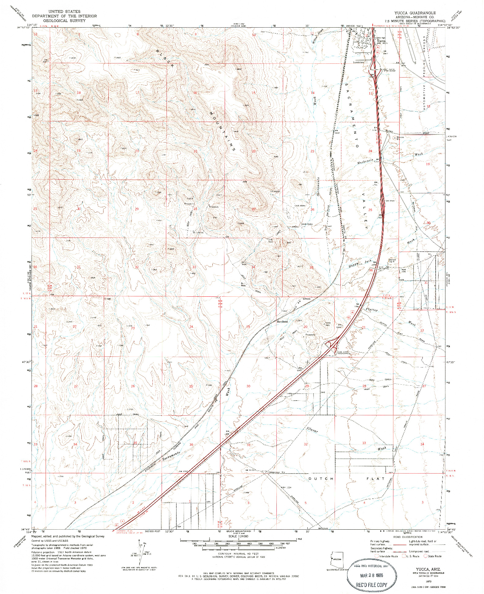 USGS 1:24000-SCALE QUADRANGLE FOR YUCCA, AZ 1970