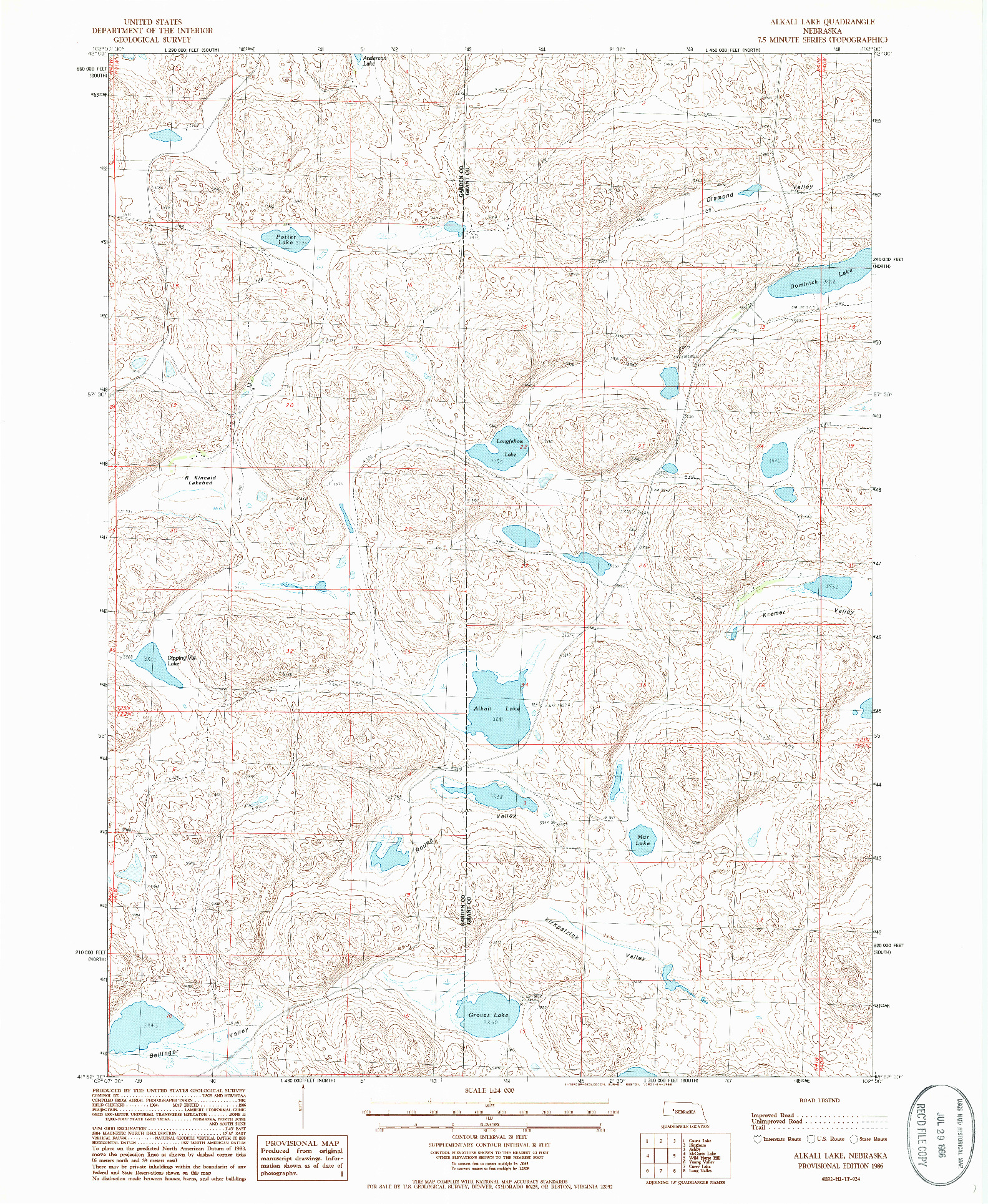 USGS 1:24000-SCALE QUADRANGLE FOR ALKALI LAKE, NE 1986