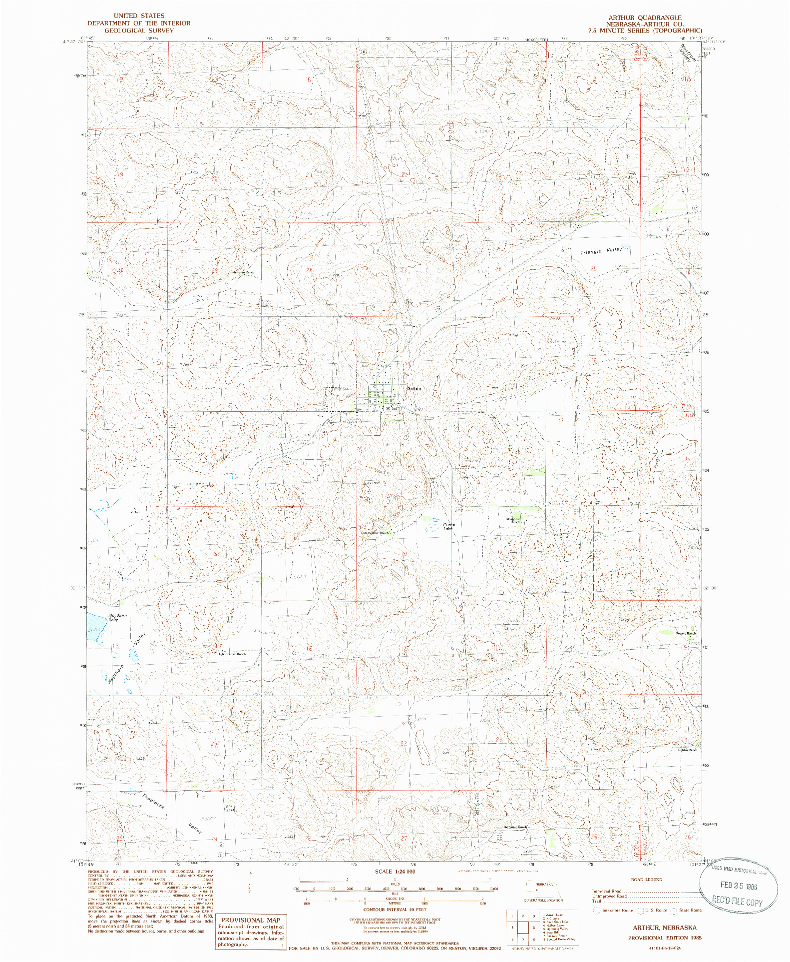 USGS 1:24000-SCALE QUADRANGLE FOR ARTHUR, NE 1985