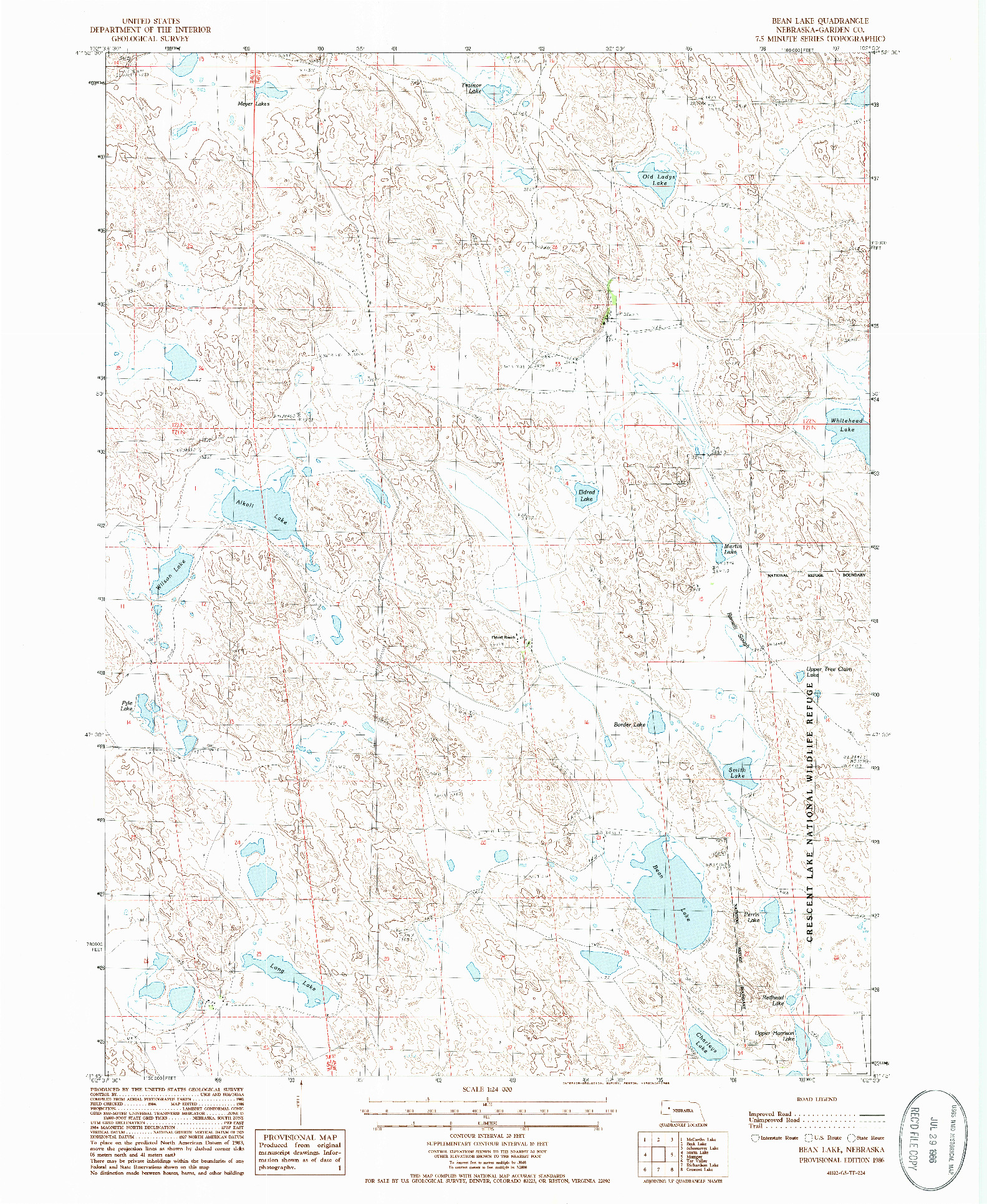 USGS 1:24000-SCALE QUADRANGLE FOR BEAN LAKE, NE 1986