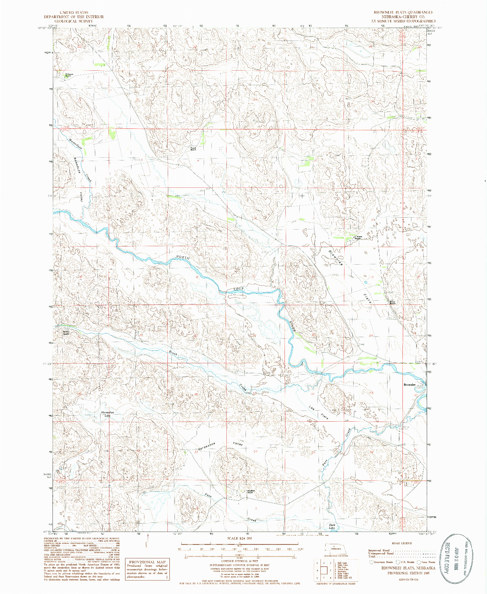 USGS 1:24000-SCALE QUADRANGLE FOR BROWNLEE FLATS, NE 1985