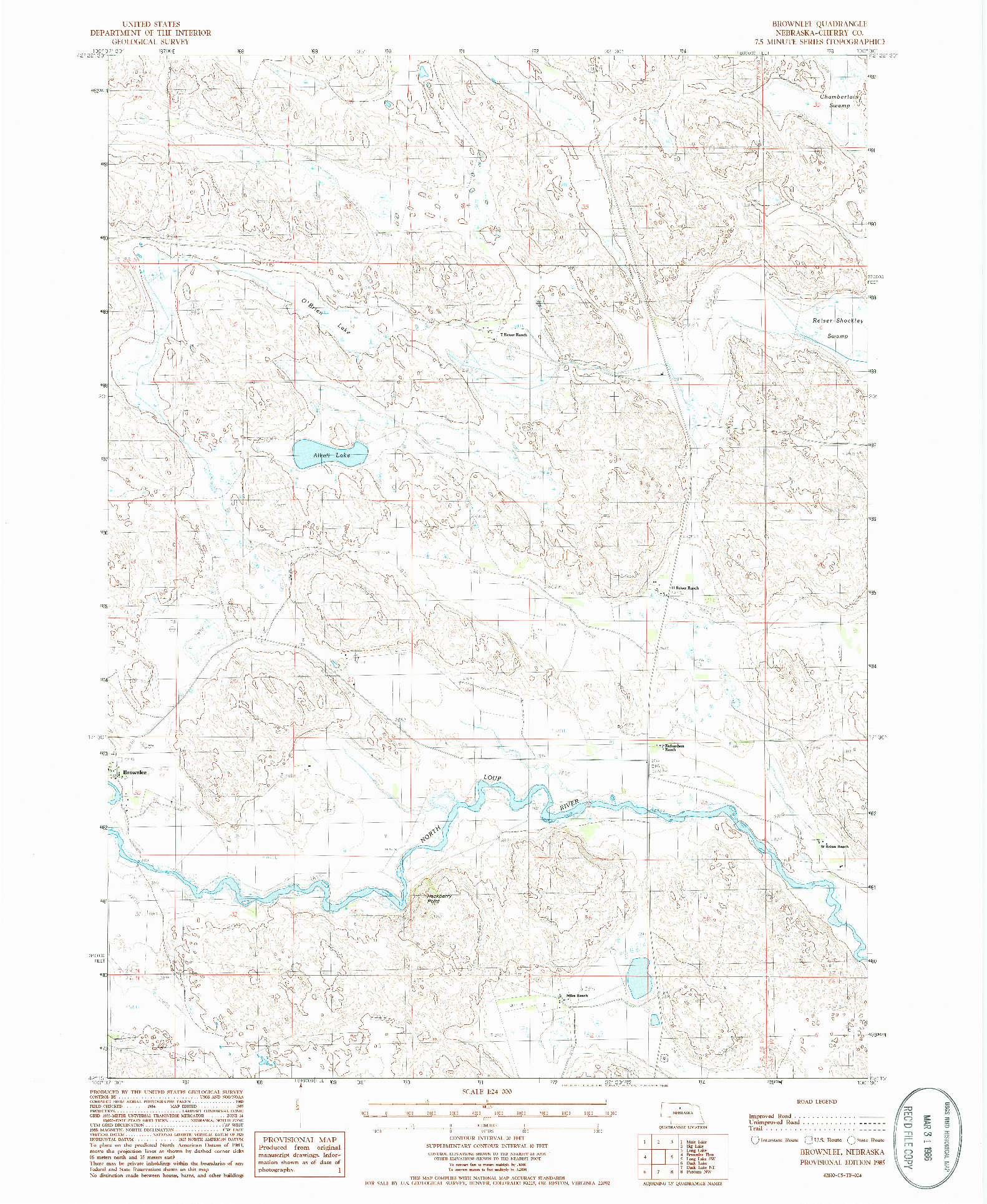 USGS 1:24000-SCALE QUADRANGLE FOR BROWNLEE, NE 1985