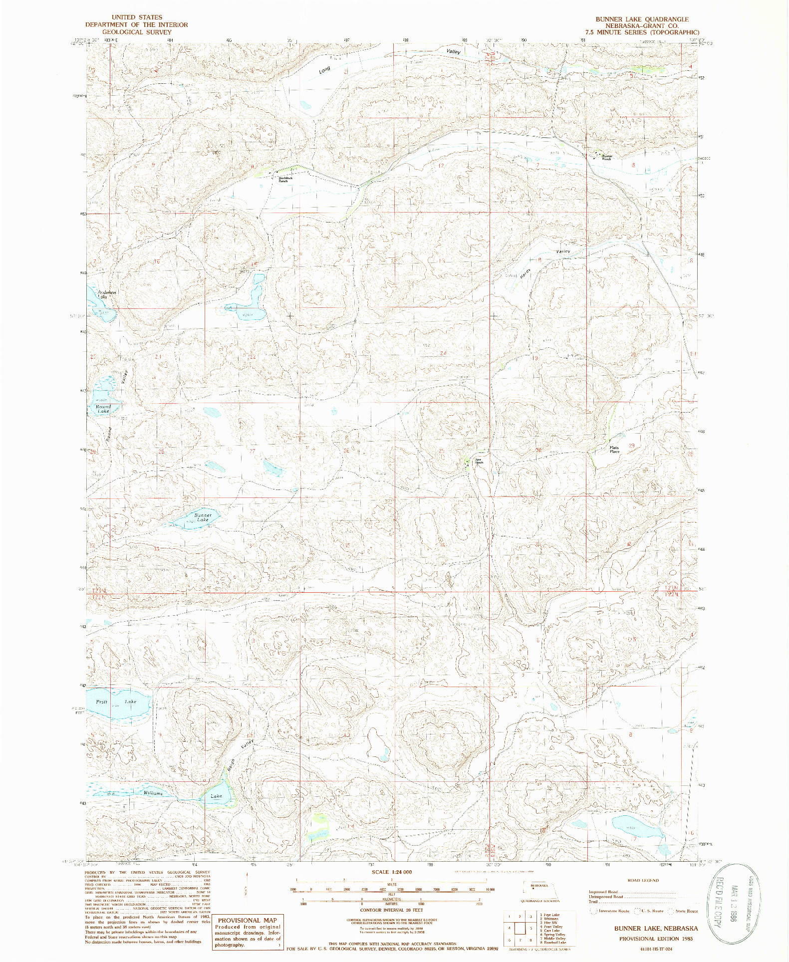 USGS 1:24000-SCALE QUADRANGLE FOR BUNNER LAKE, NE 1985