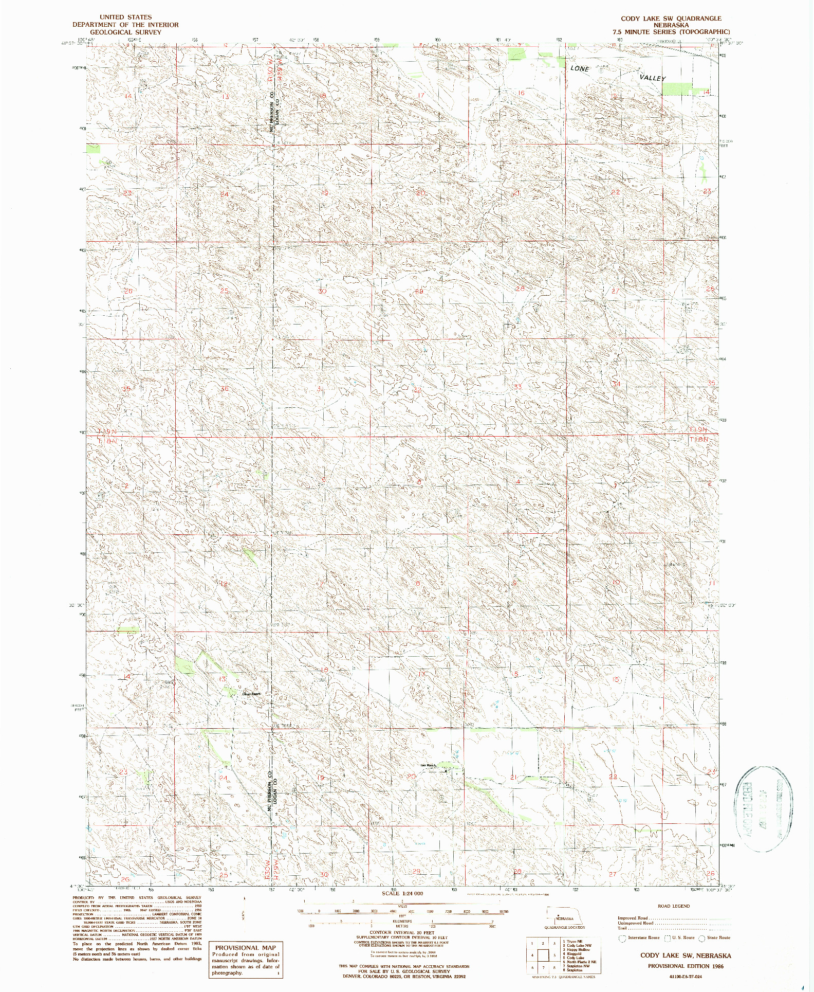 USGS 1:24000-SCALE QUADRANGLE FOR CODY LAKE SW, NE 1986