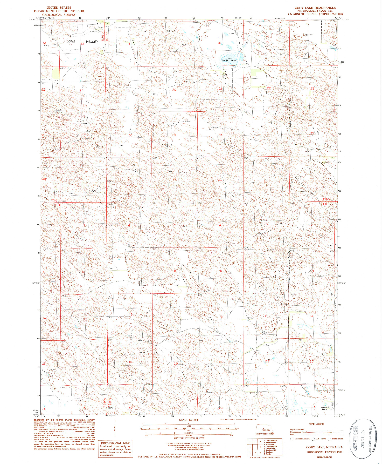 USGS 1:24000-SCALE QUADRANGLE FOR CODY LAKE, NE 1986