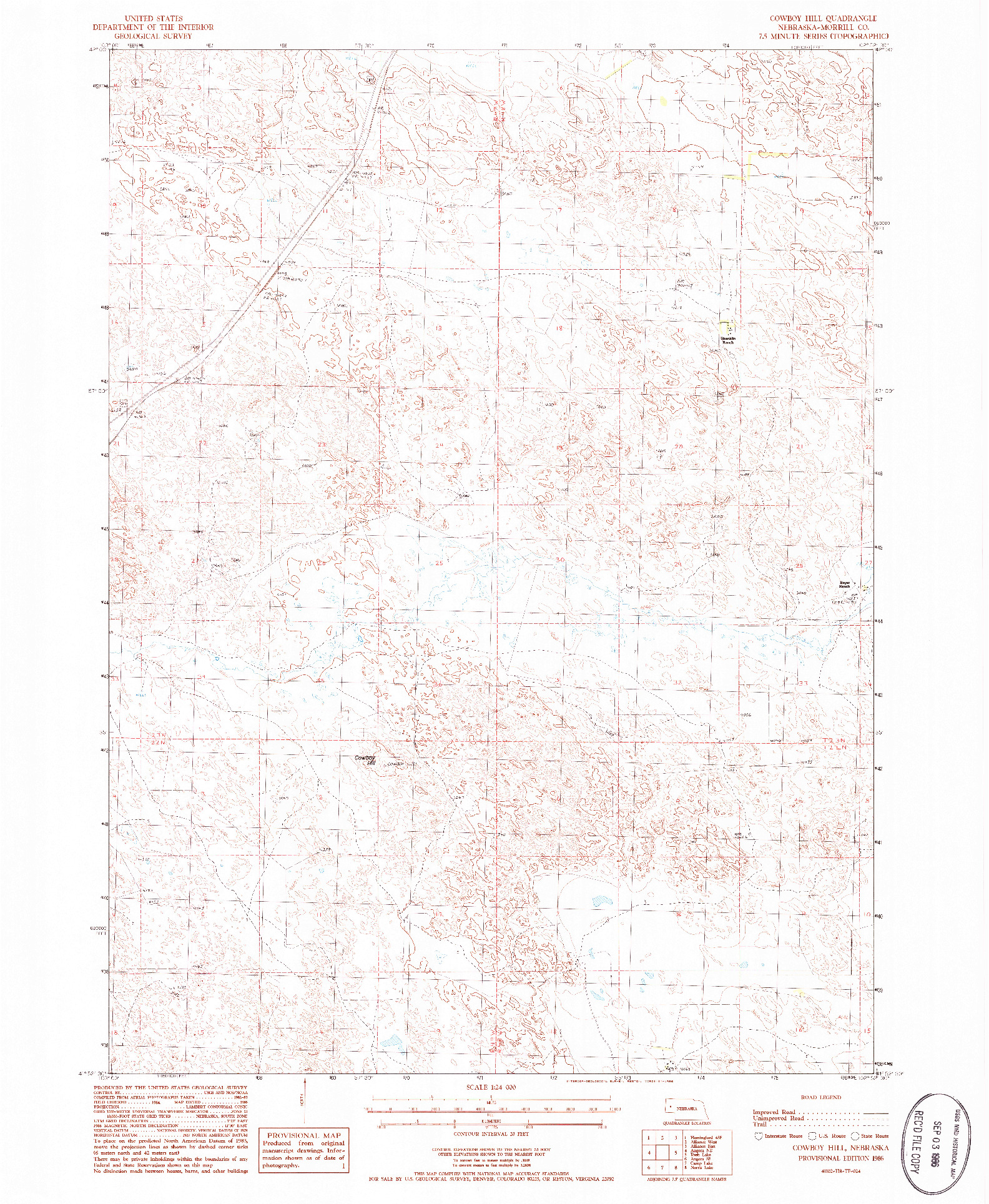 USGS 1:24000-SCALE QUADRANGLE FOR COWBOY HILL, NE 1986