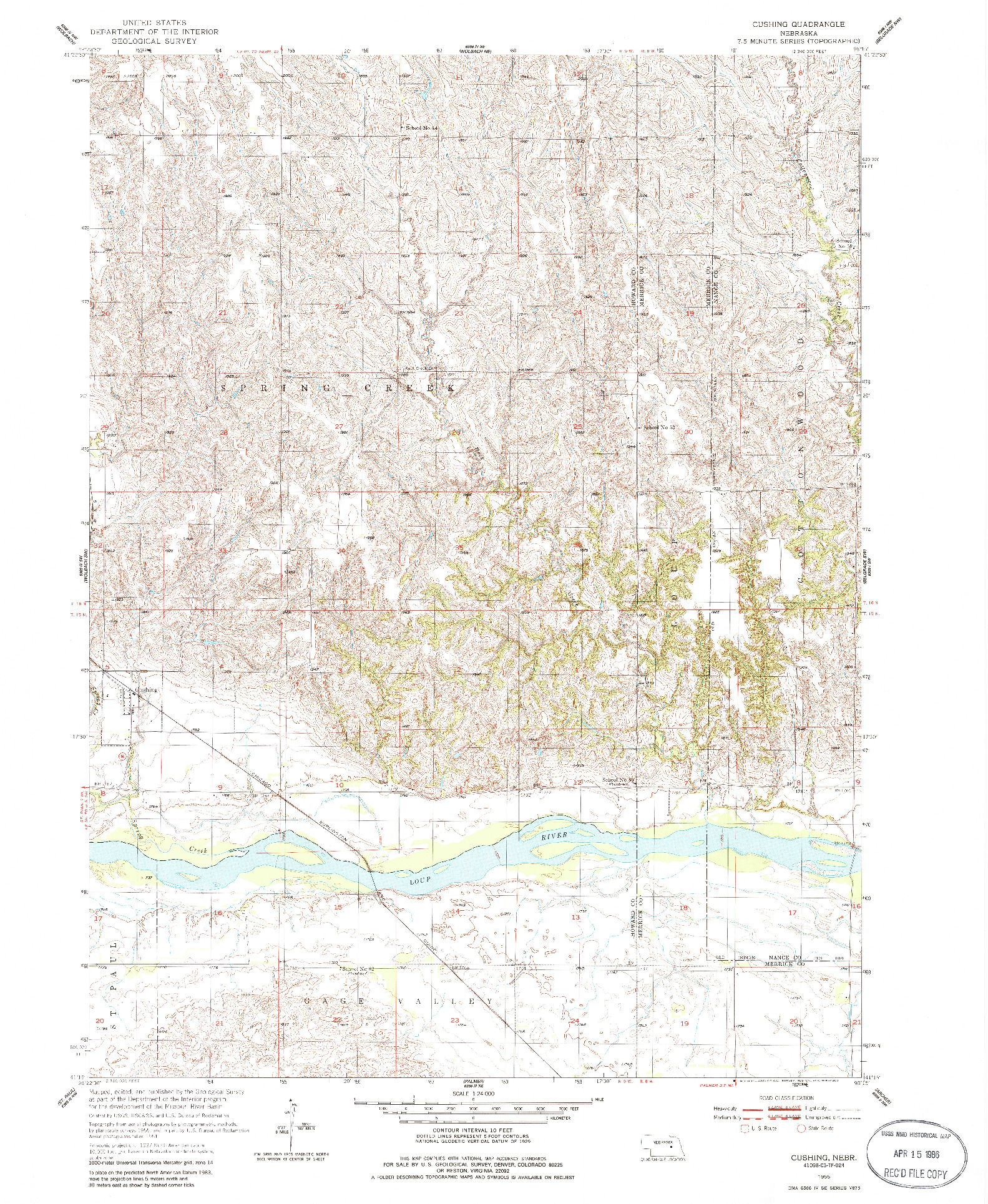 USGS 1:24000-SCALE QUADRANGLE FOR CUSHING, NE 1955