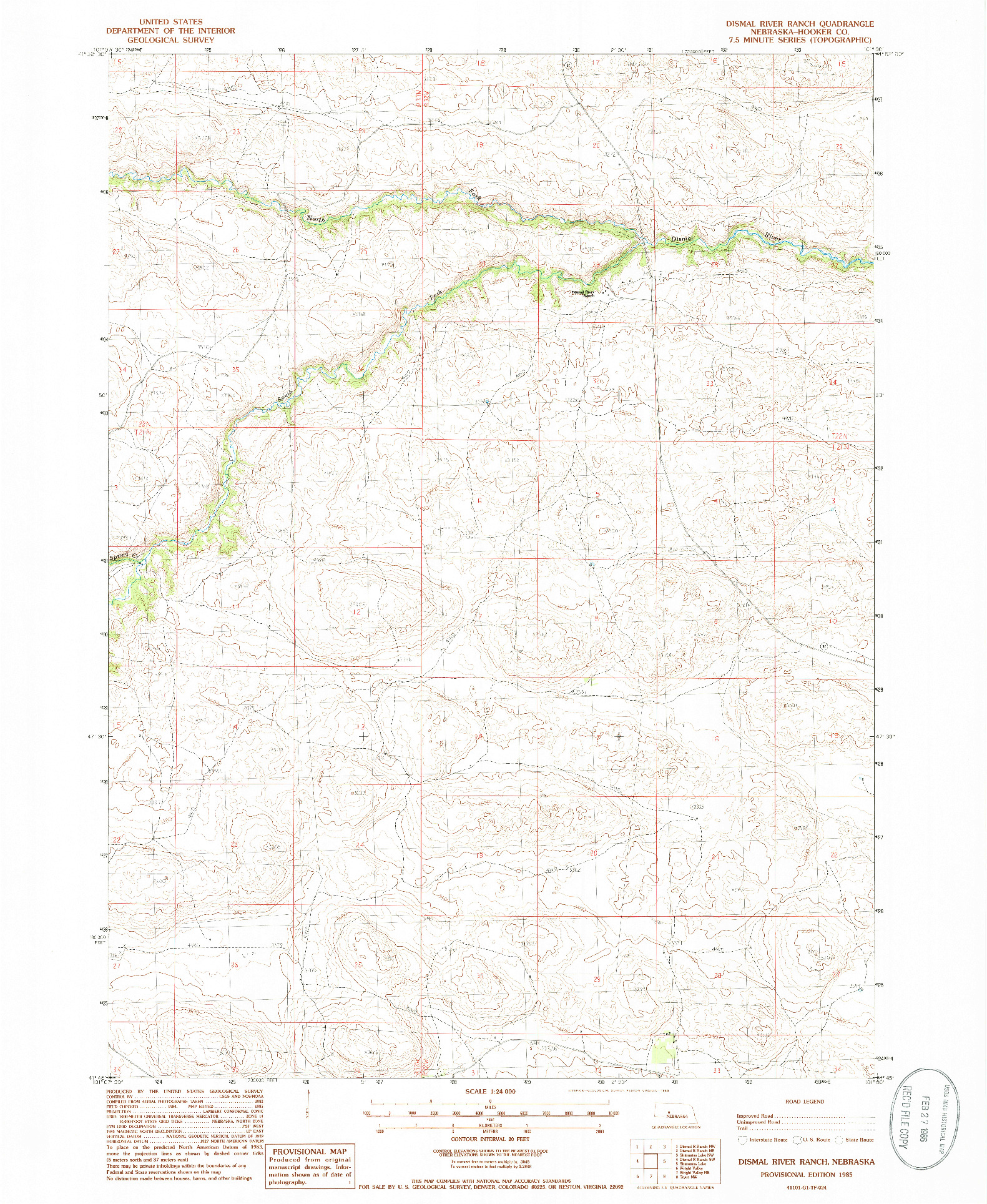 USGS 1:24000-SCALE QUADRANGLE FOR DISMAL RIVER RANCH, NE 1985