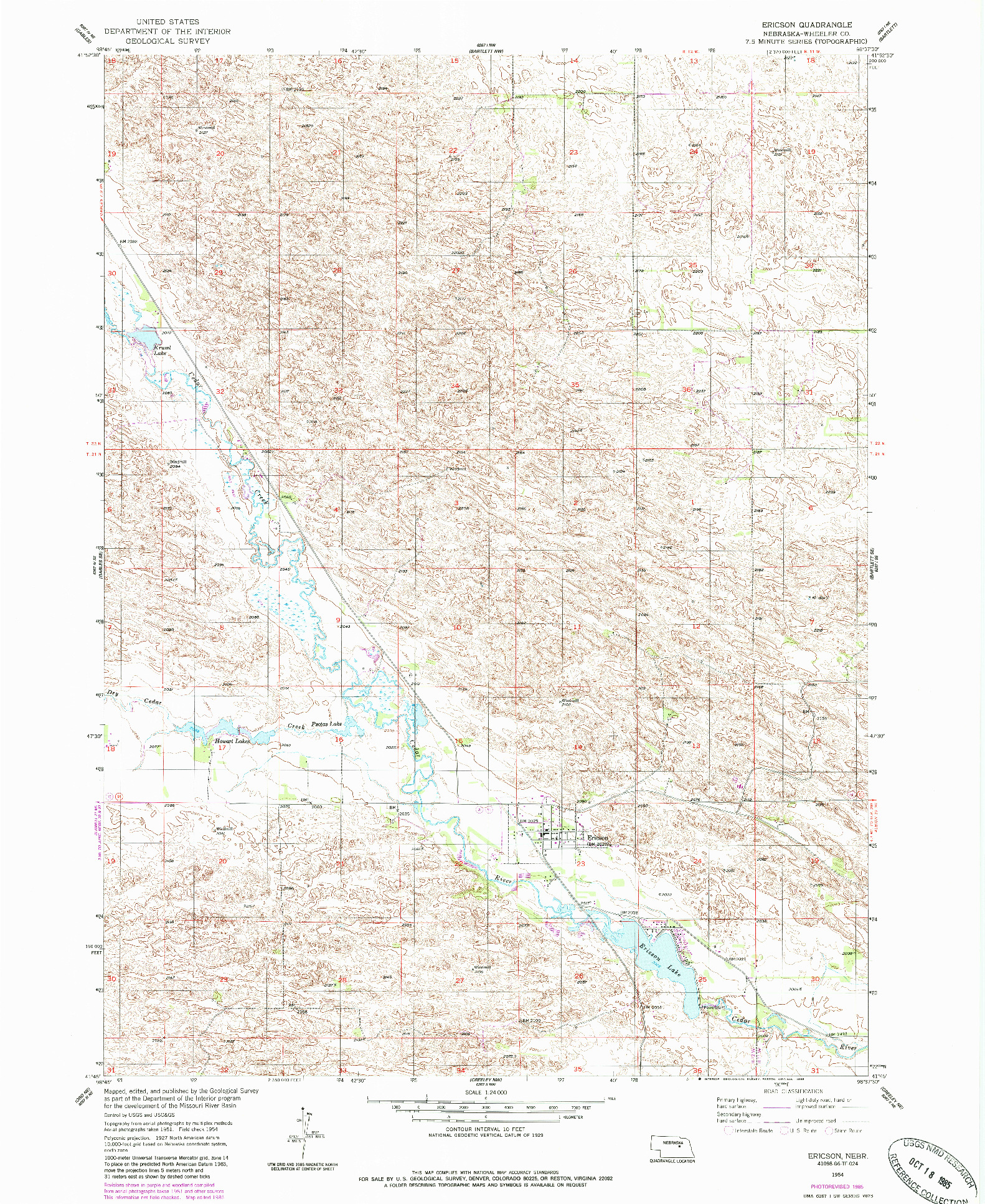 USGS 1:24000-SCALE QUADRANGLE FOR ERICSON, NE 1954