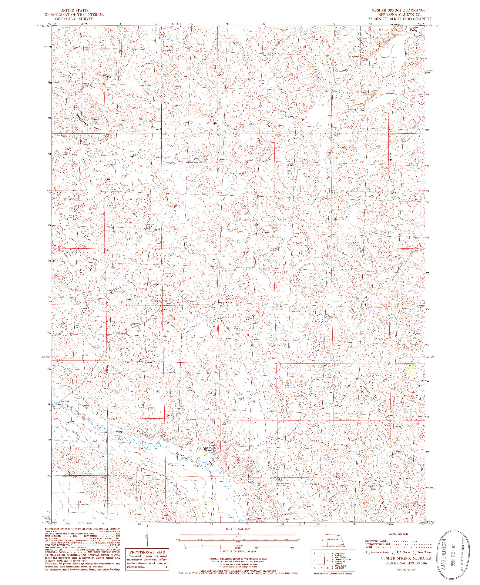USGS 1:24000-SCALE QUADRANGLE FOR GUSHER SPRING, NE 1986