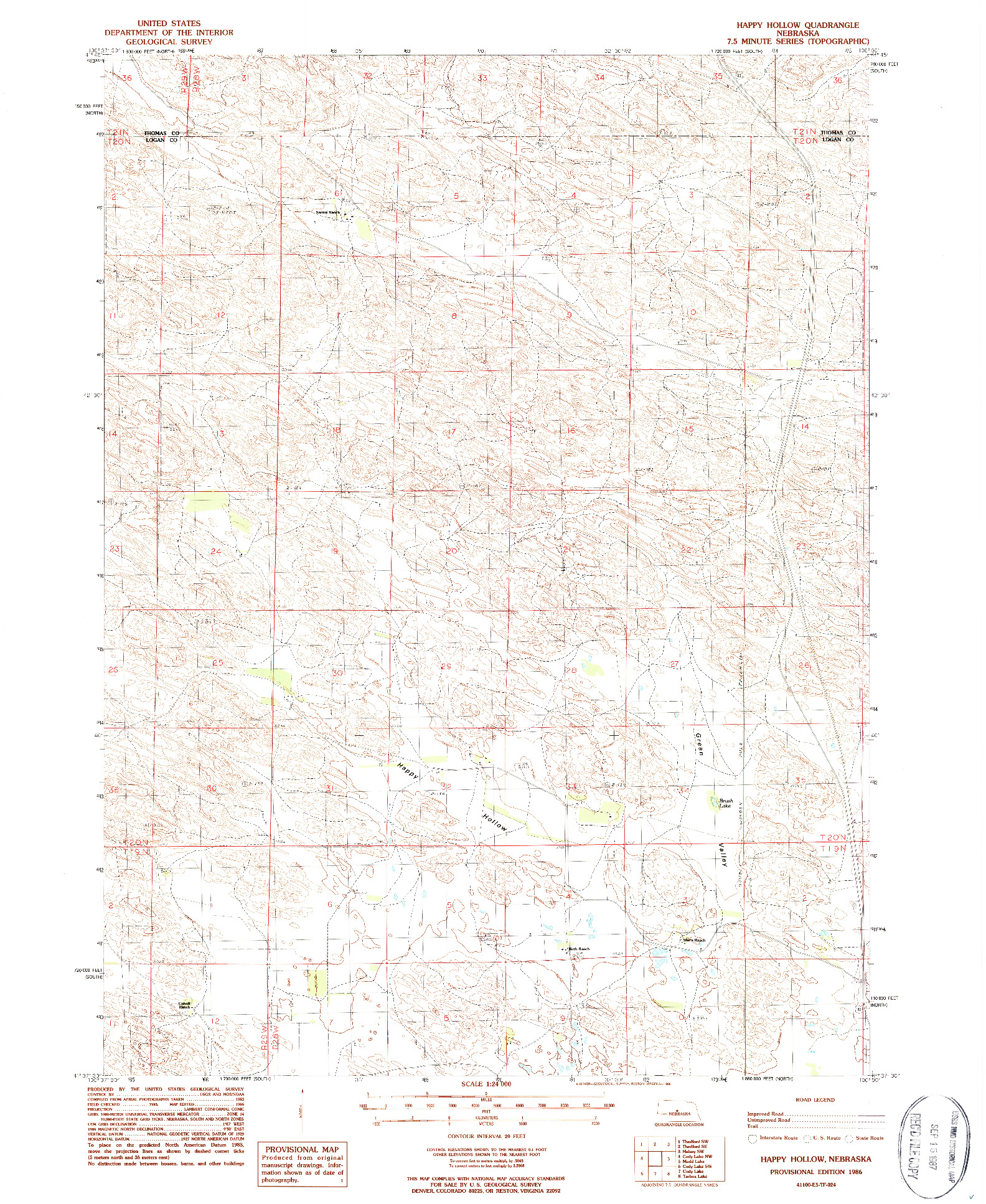 USGS 1:24000-SCALE QUADRANGLE FOR HAPPY HOLLOW, NE 1986