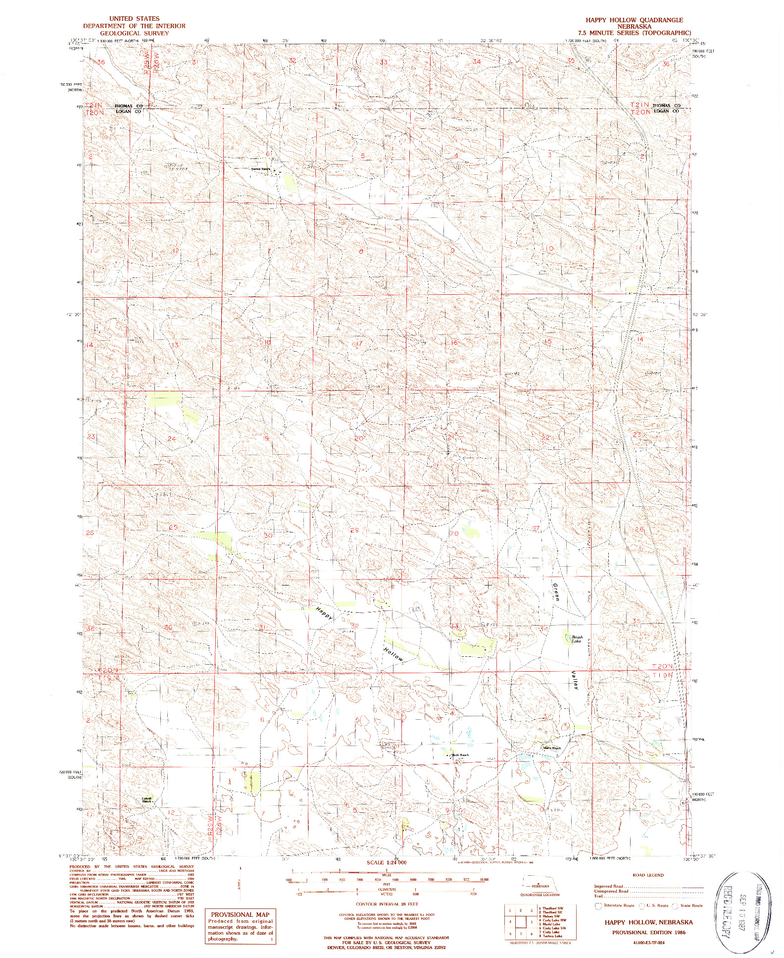USGS 1:24000-SCALE QUADRANGLE FOR HAPPY HOLLOW, NE 1986
