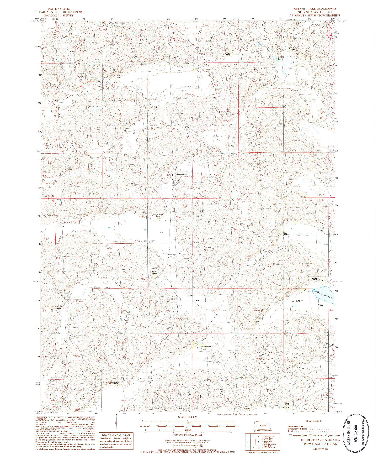 USGS 1:24000-SCALE QUADRANGLE FOR HULBERT LAKE, NE 1986