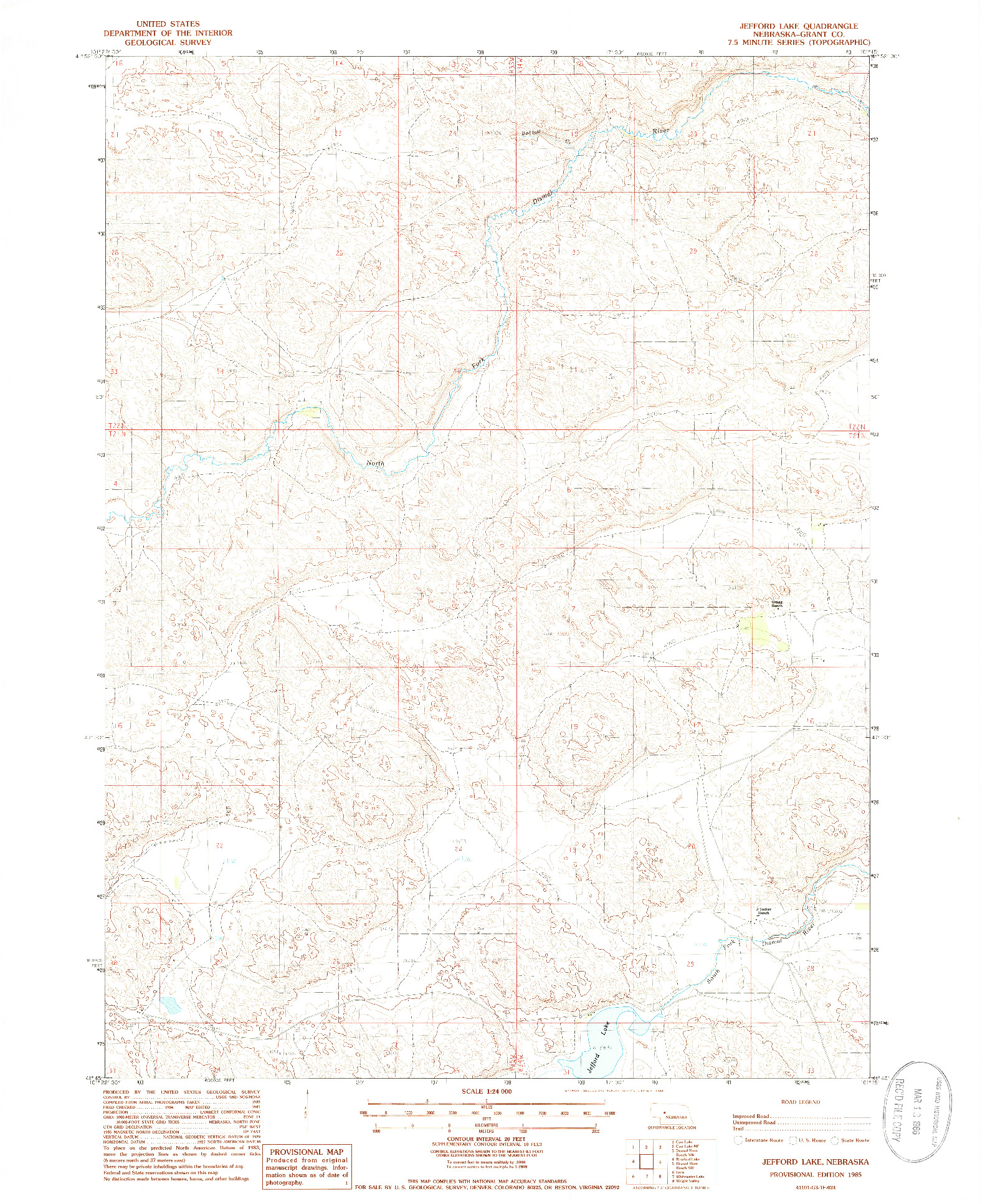 USGS 1:24000-SCALE QUADRANGLE FOR JEFFORD LAKE, NE 1985