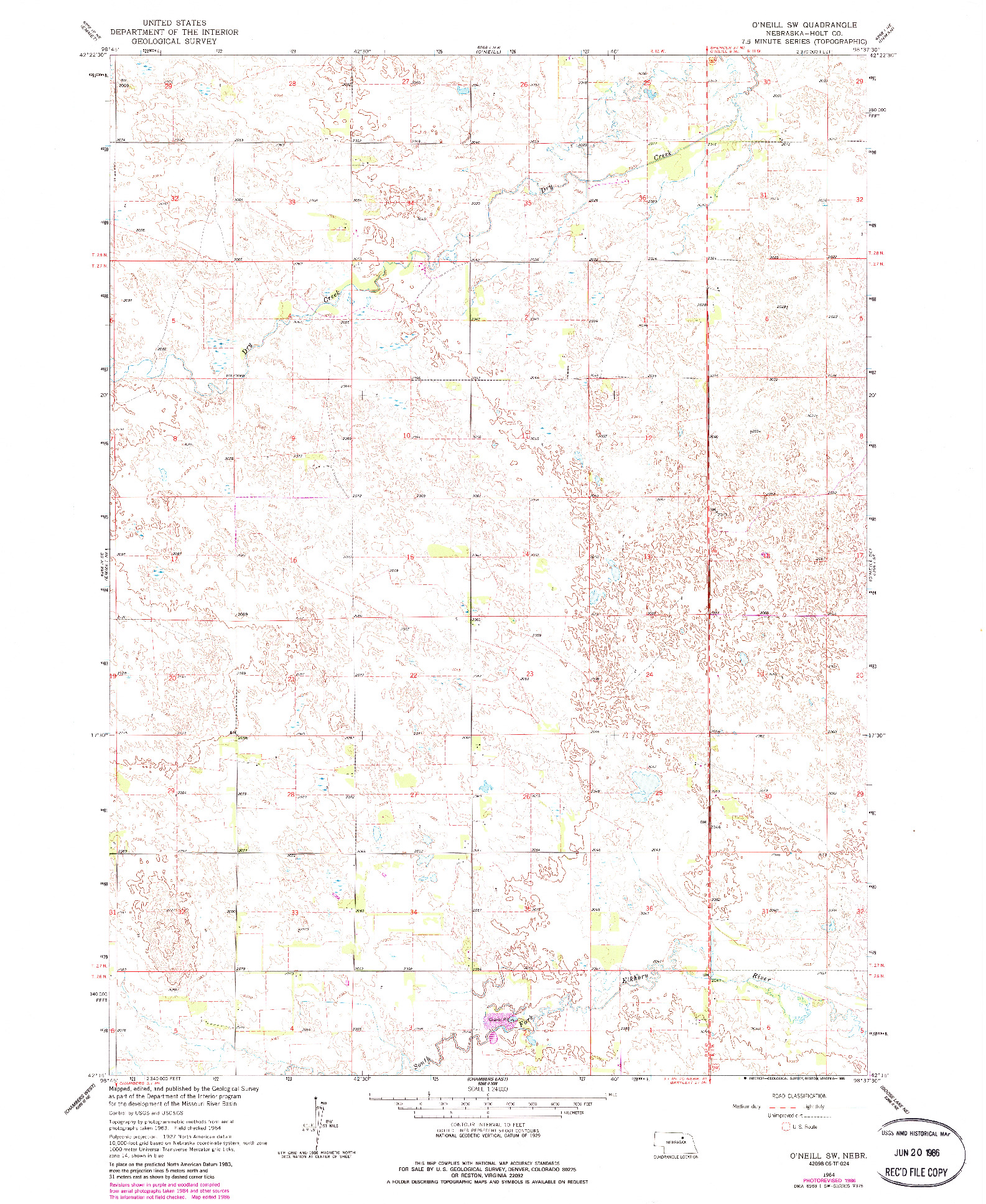 USGS 1:24000-SCALE QUADRANGLE FOR O'NEILL SW, NE 1964